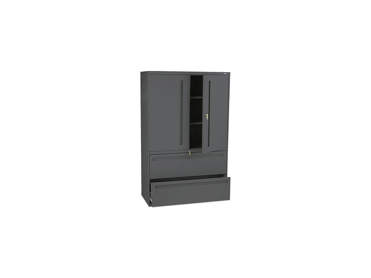 Charcoal 2-Drawer Lockable Lateral Filing Cabinet with Shelves