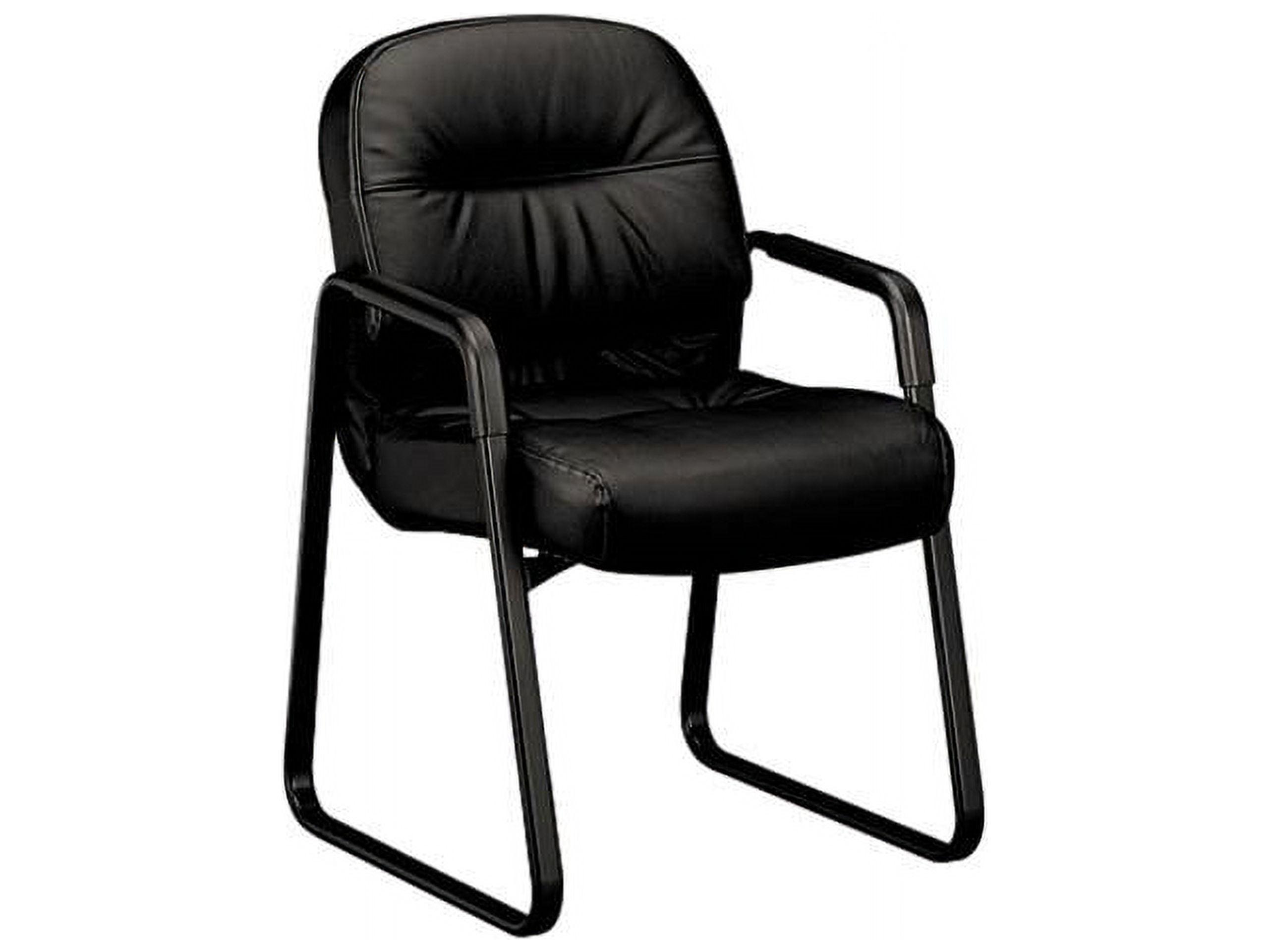 Luxurious Black Leather and Steel Visitor Chair with Memory Foam