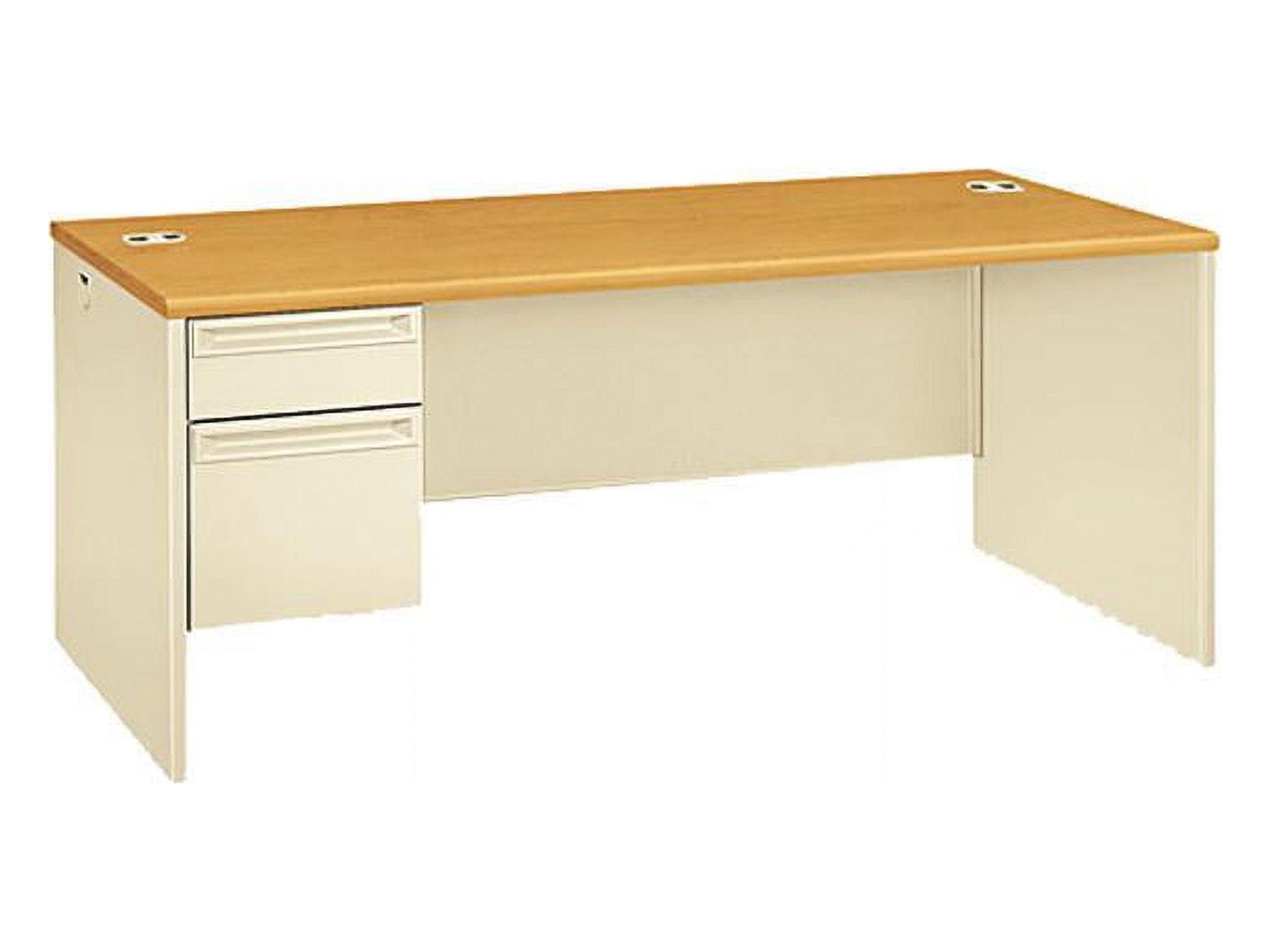 Executive Gray Putty Metal Office Desk with Filing Cabinet and Drawer