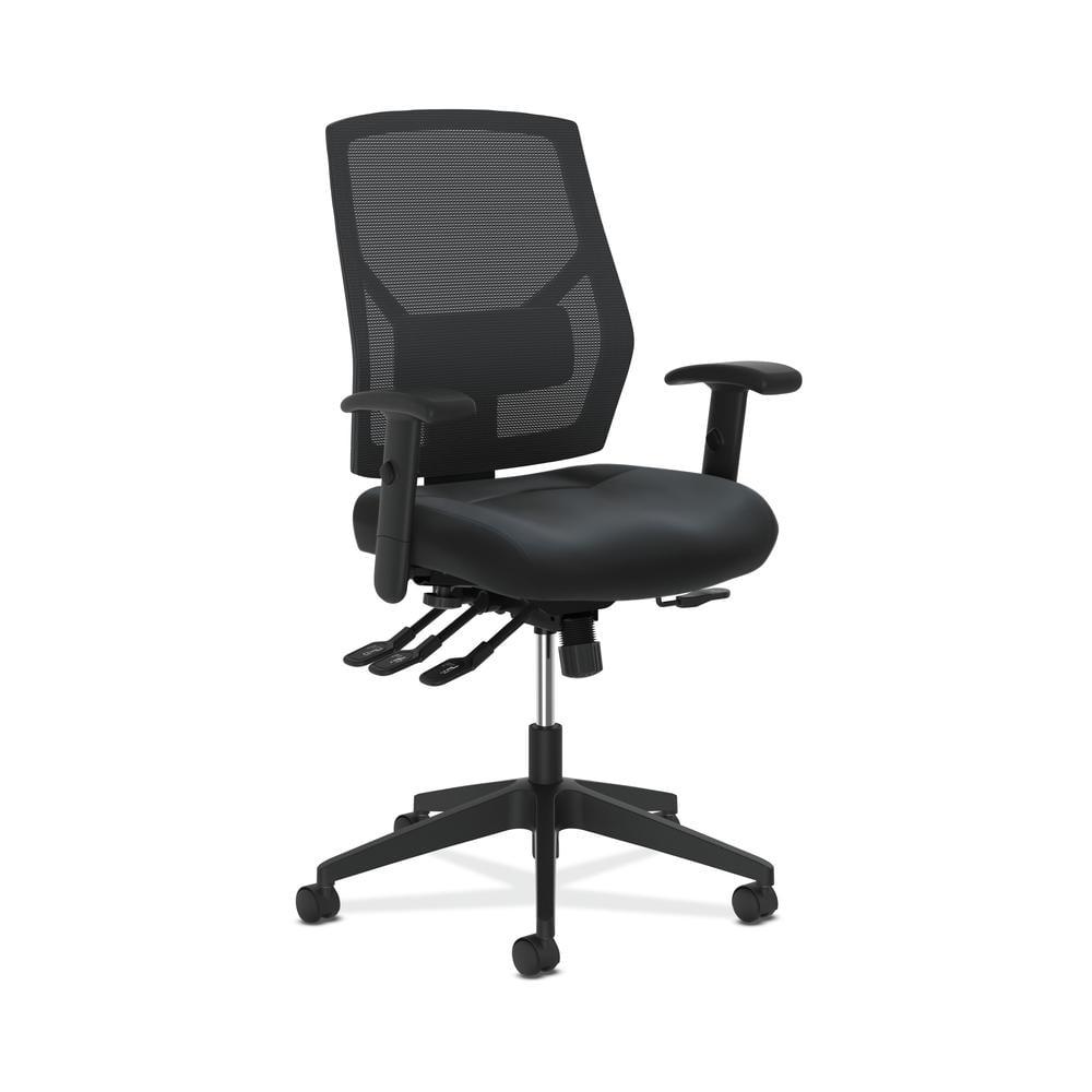 Crio High-Back Mesh and Leather Swivel Task Chair in Black