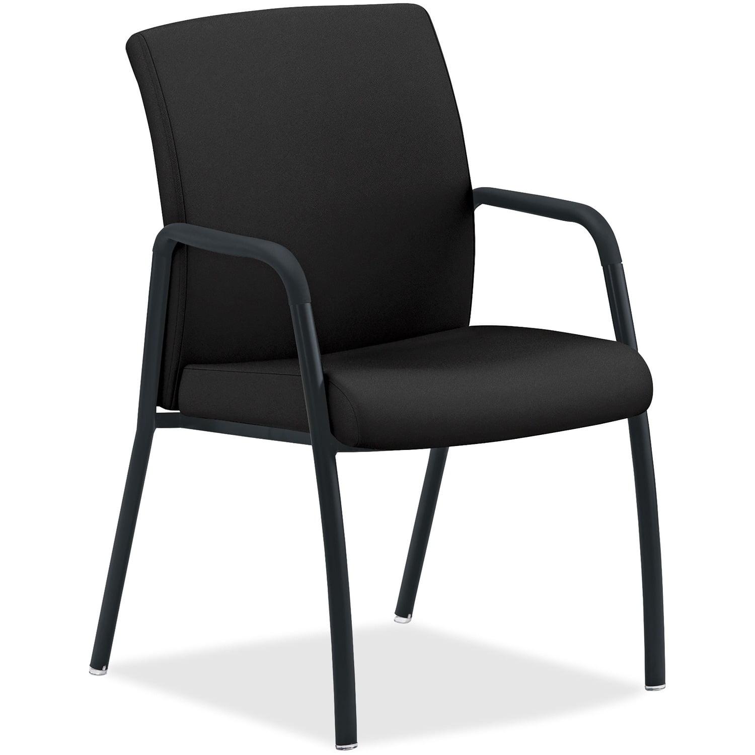 Sculpted Lumbar Support Black Fabric Guest Chair with Steel Frame