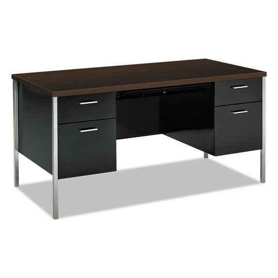 HON H34962.MOCH.P 34000 Series 60 in. x 30 in. x 29.5 in. Double Pedestal Desk - Mocha/Black