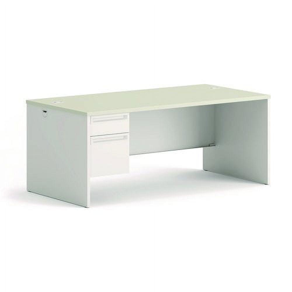 Elegant Light Gray 72" Pedestal Desk with Silver Accents and Drawer System