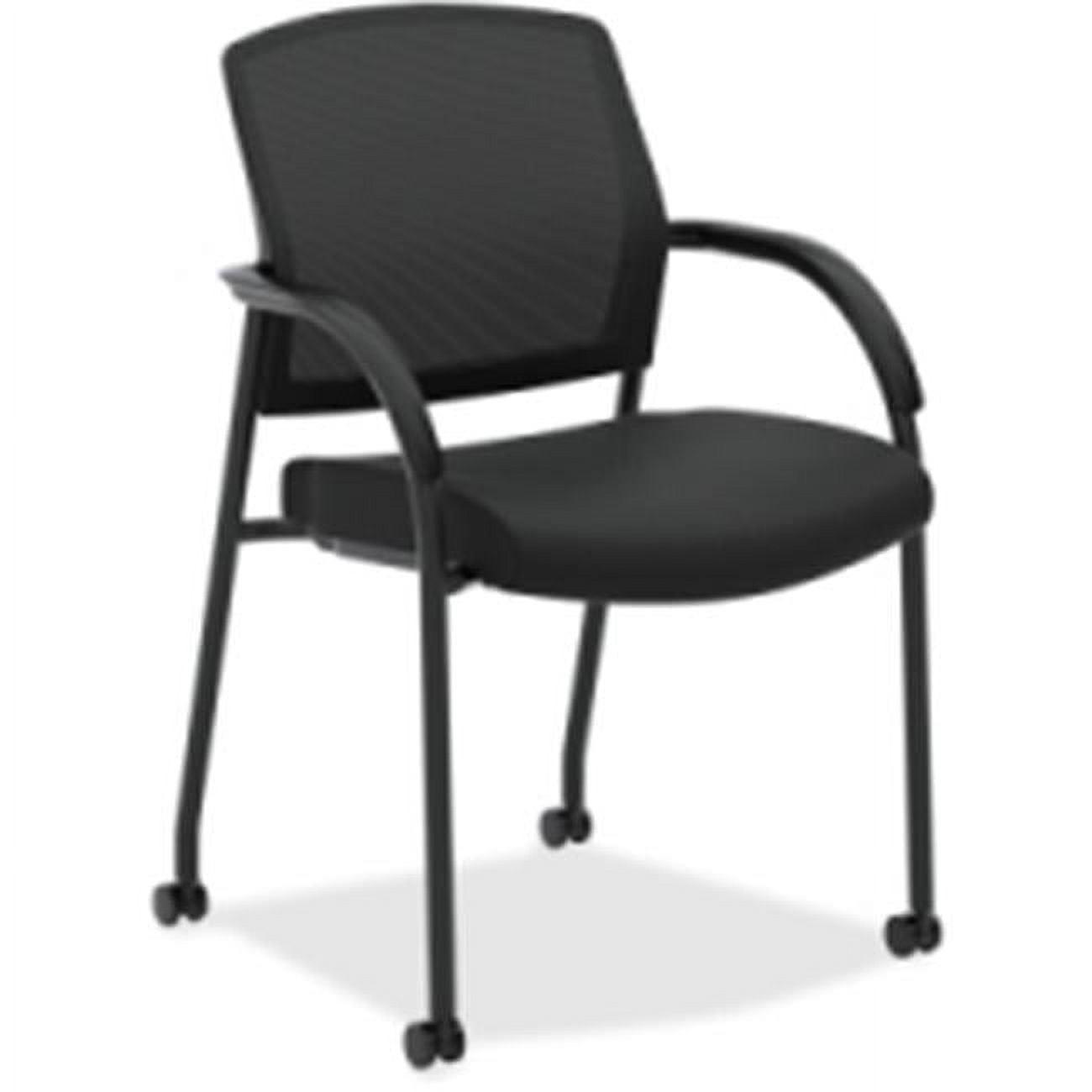 Black Mesh and Fabric Stacking Office Chair with Fixed Arms