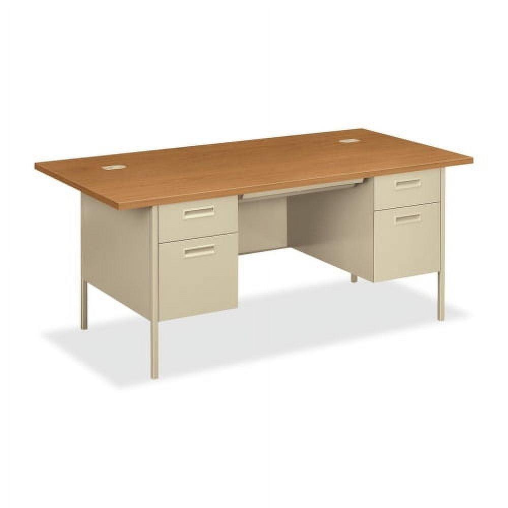 Harvest Putty Executive Double Pedestal Desk with File Drawers