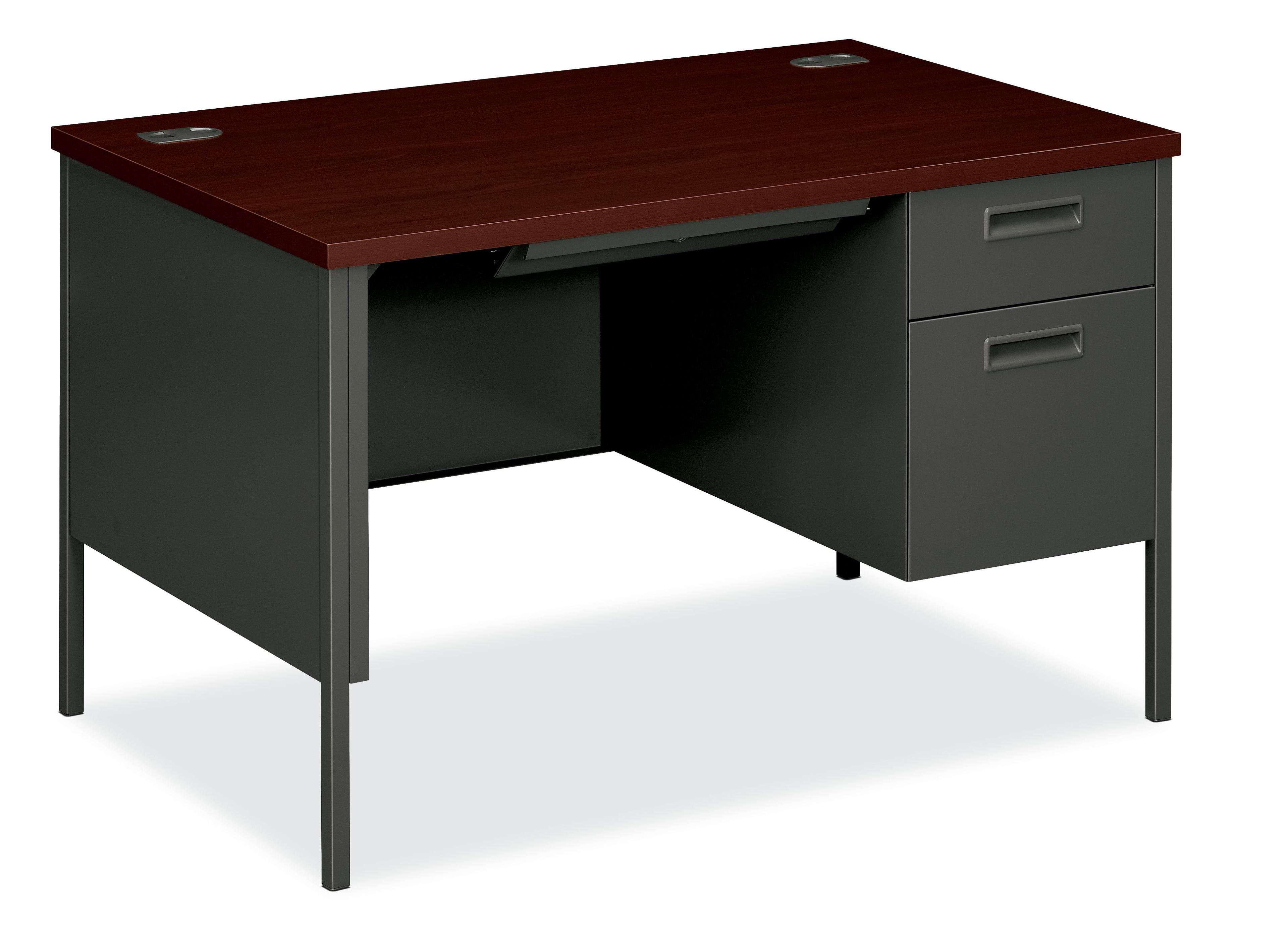 Mahogany Charcoal Steel Desk with Drawer and Filing Cabinet