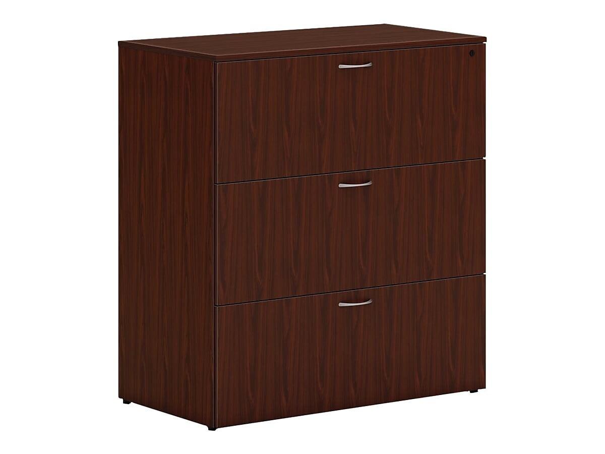 Mahogany 36" 3-Drawer Lockable Lateral File Cabinet