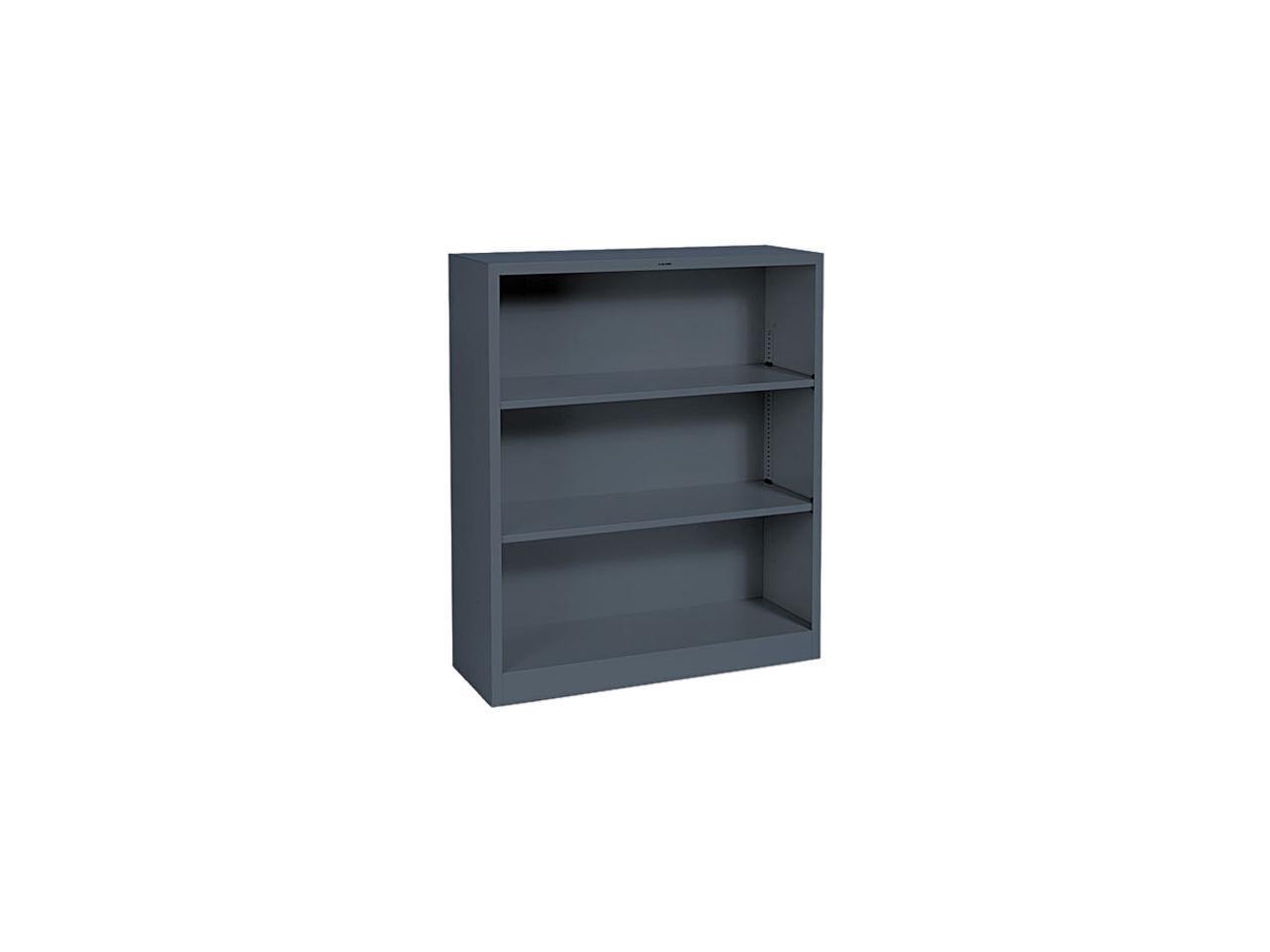 Charcoal Gray Steel 3-Shelf Adjustable Bookcase