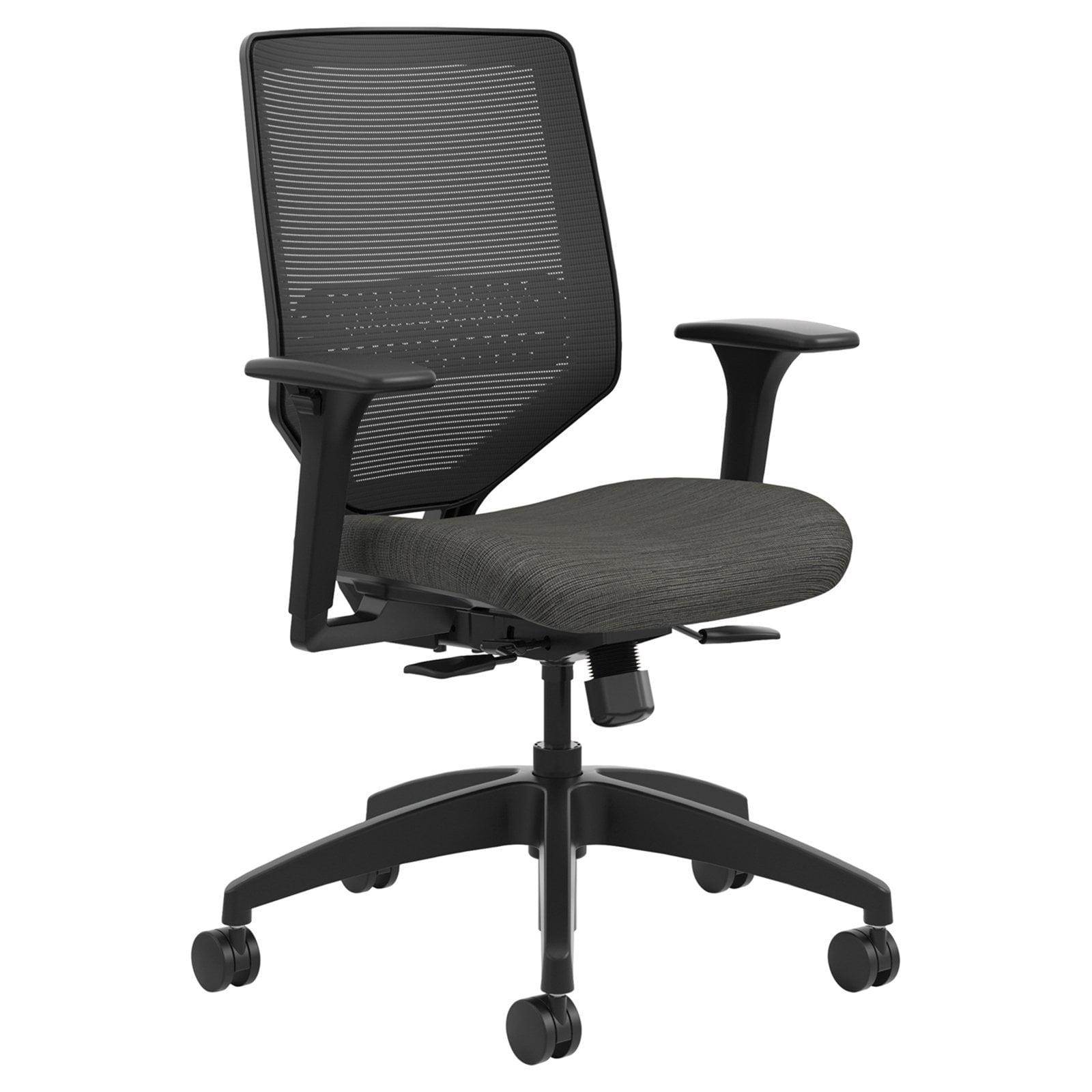 Mid-Back Black Mesh Task Chair with Adjustable Arms and Swivel Base