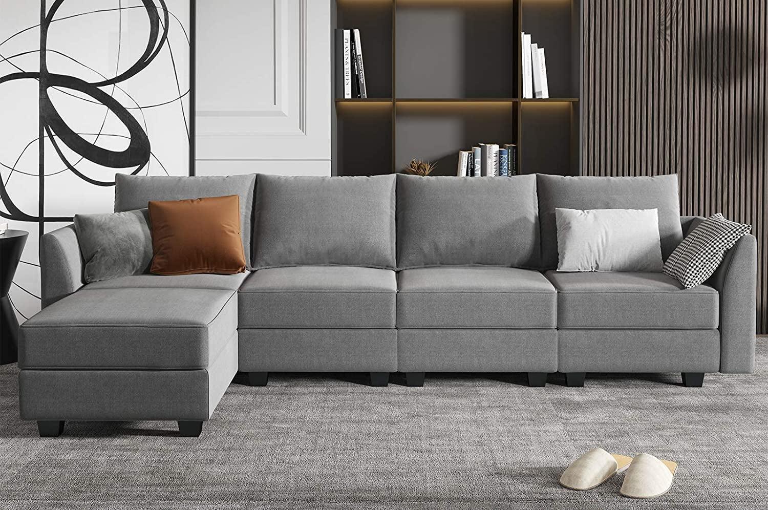 HONBAY Convertible Sectional Couch with Reversible Chaise Modern L-Shape Sofa 4-Seat Couch Modular Sectional Sofa with Storage Seats, Grey