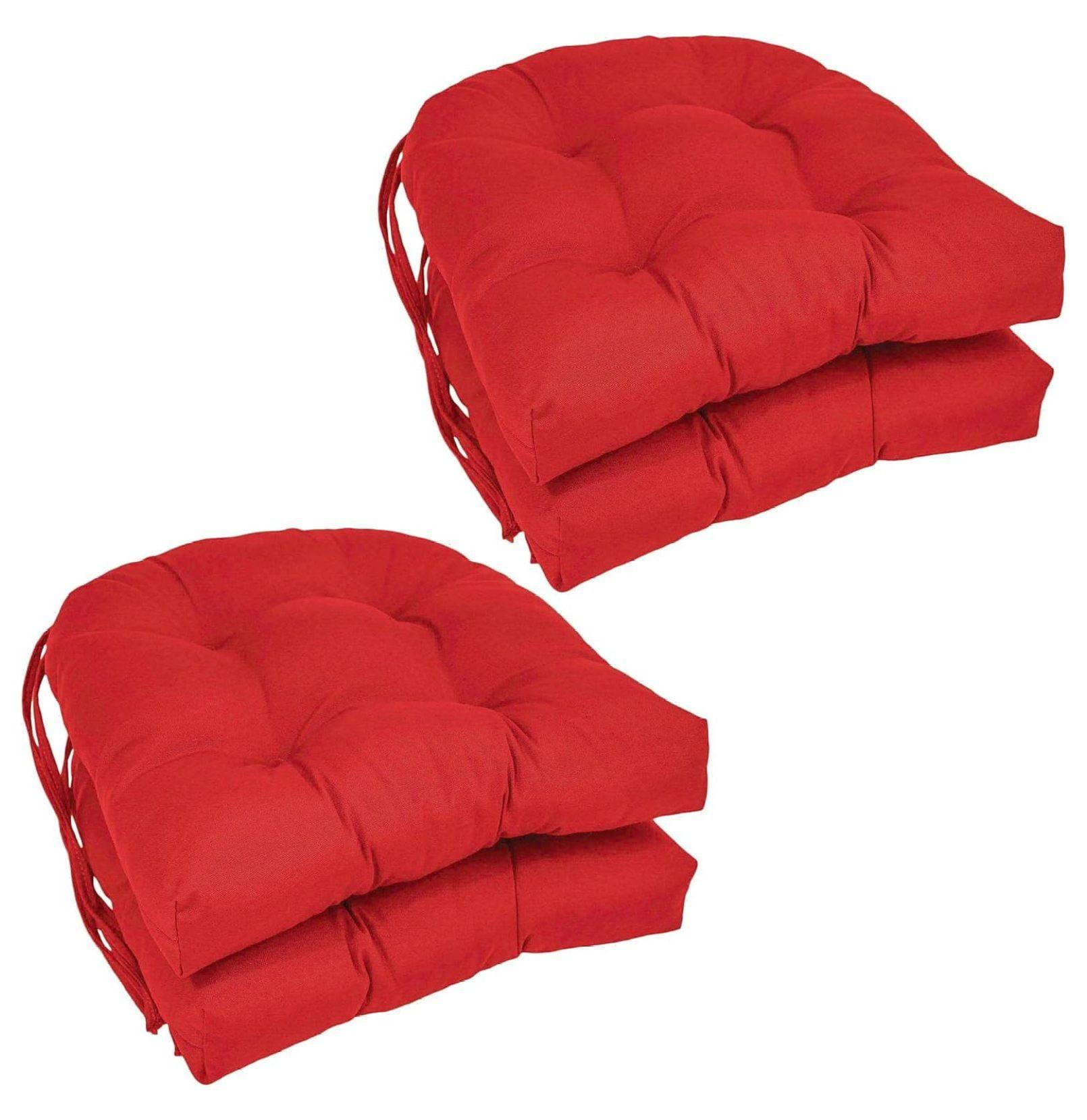 Red Twill U-Shaped Tufted 16" Chair Cushions Set of 4