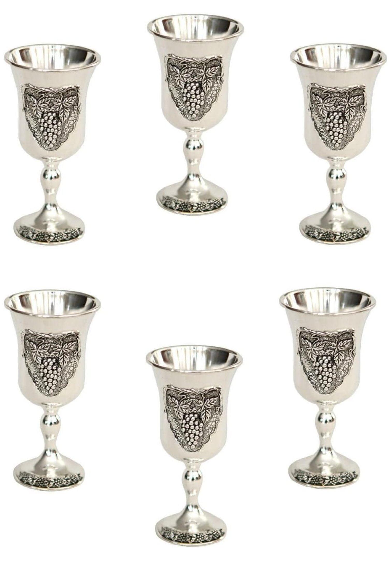 Jewish, Shabbat Kiddush Cup/Goblet 6 (SIX) x Silver Plated Grapes Design. Cups Size: 3.5"