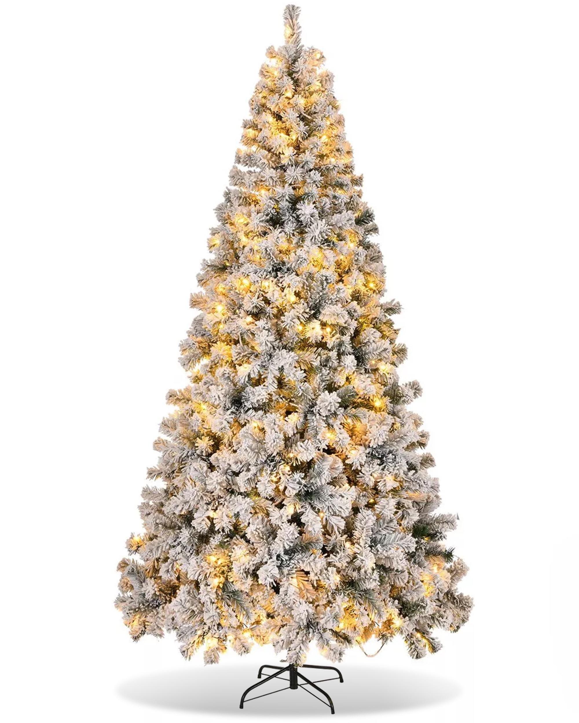 6FT Prelit Christmas Tree with Lights, Snow Flocked Artificial Christmas Tree with 250 Warm White LED Lights, 820 Branch Tips, Indoor Fake Xmas Tree for Home, Office, Party Decoration