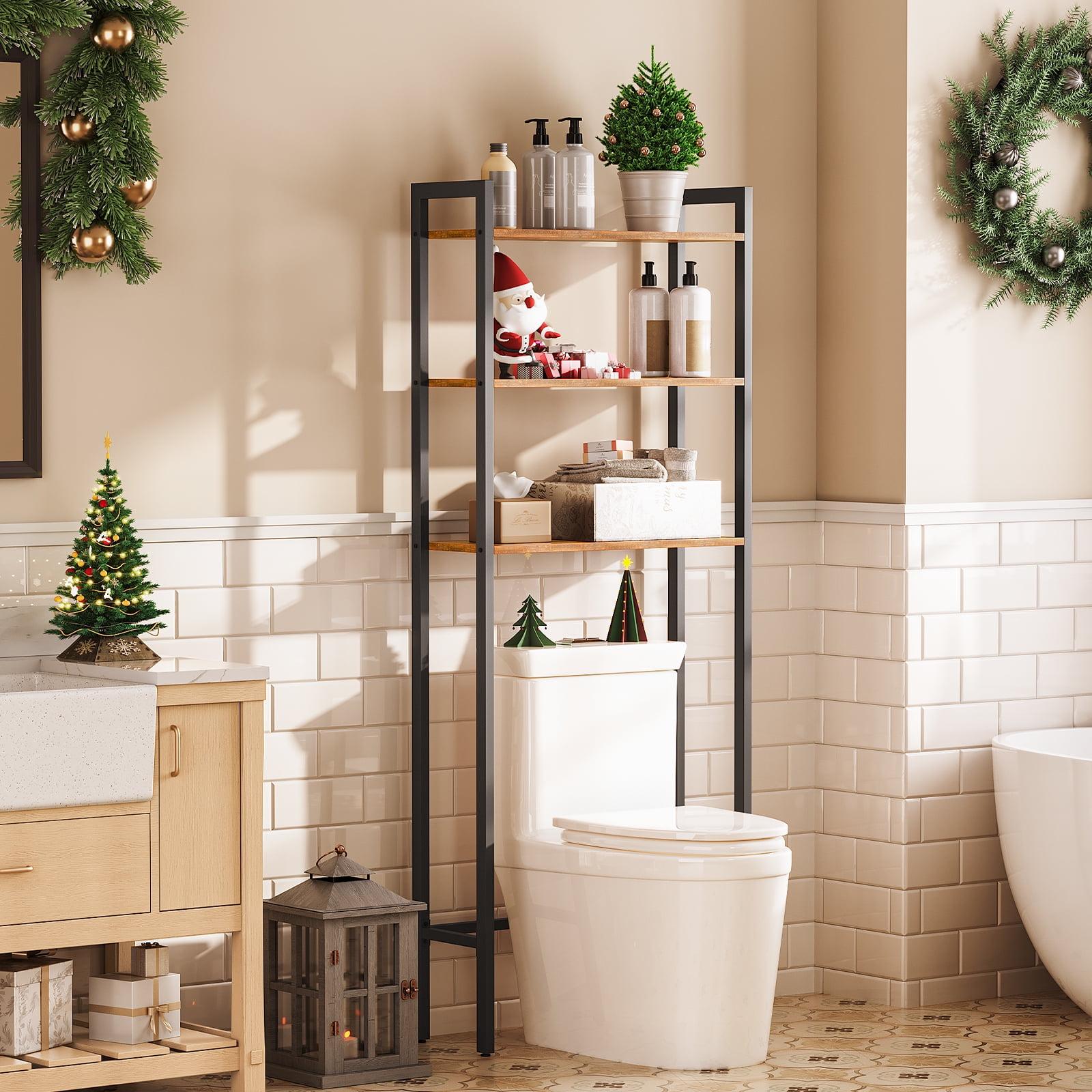 Rustic Brown Adjustable Over-the-Toilet 3-Tier Wood Storage