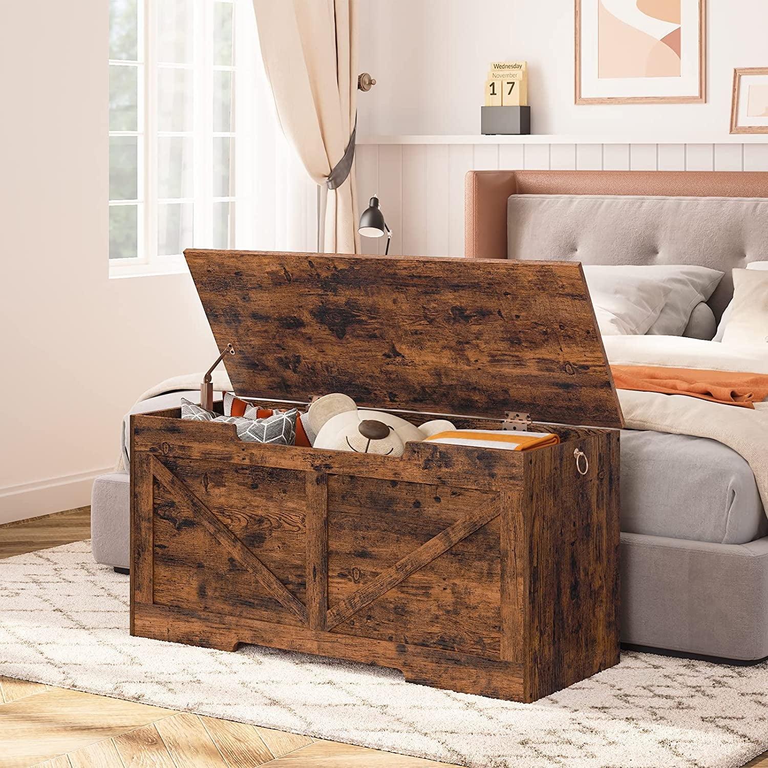 HOOBRO 39.4" Storage Chest Retro Toy Box Organizer with Safety Hinge Rustic Brown BF771CW01