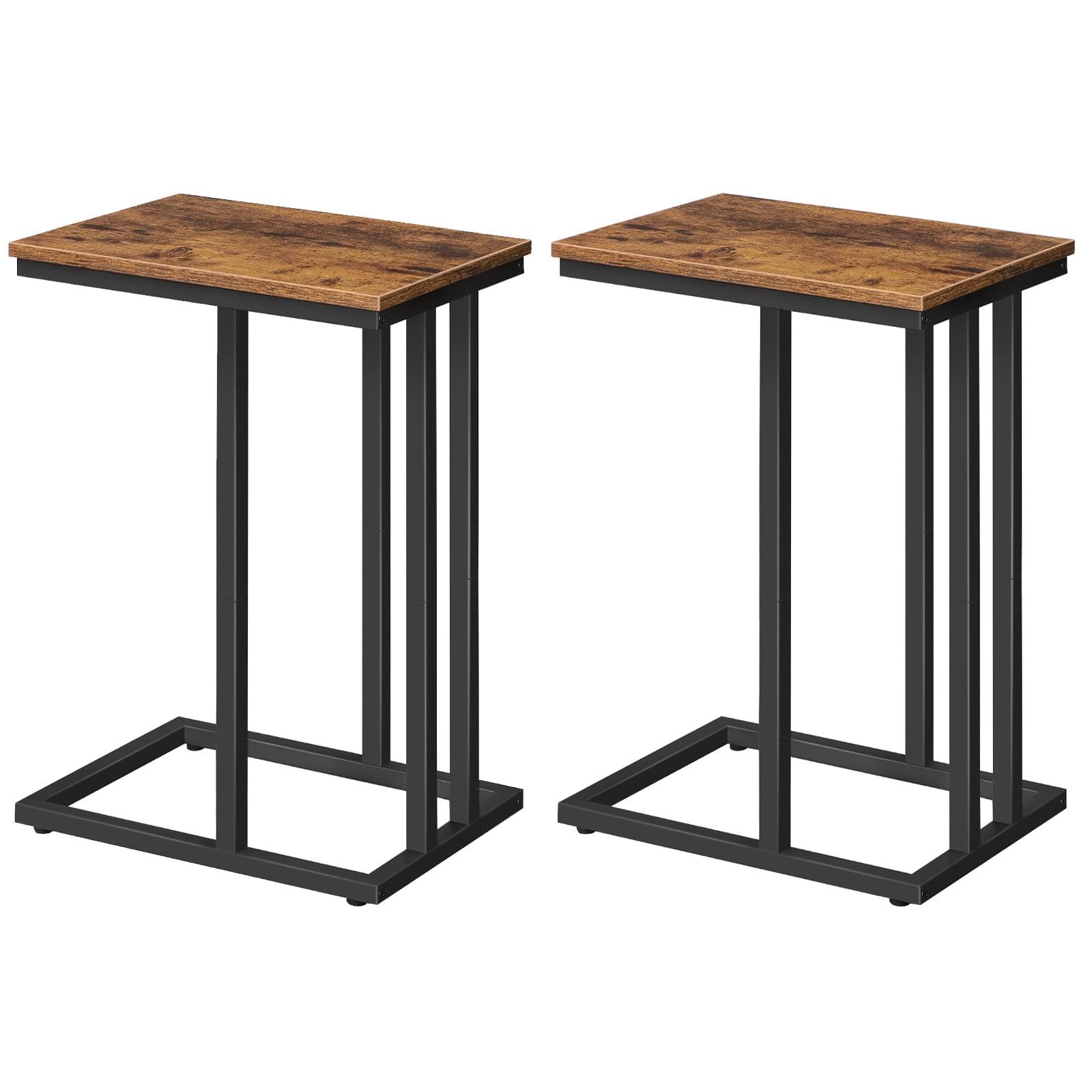 Set of 2 Rustic Brown MDF C-Shaped Side Tables