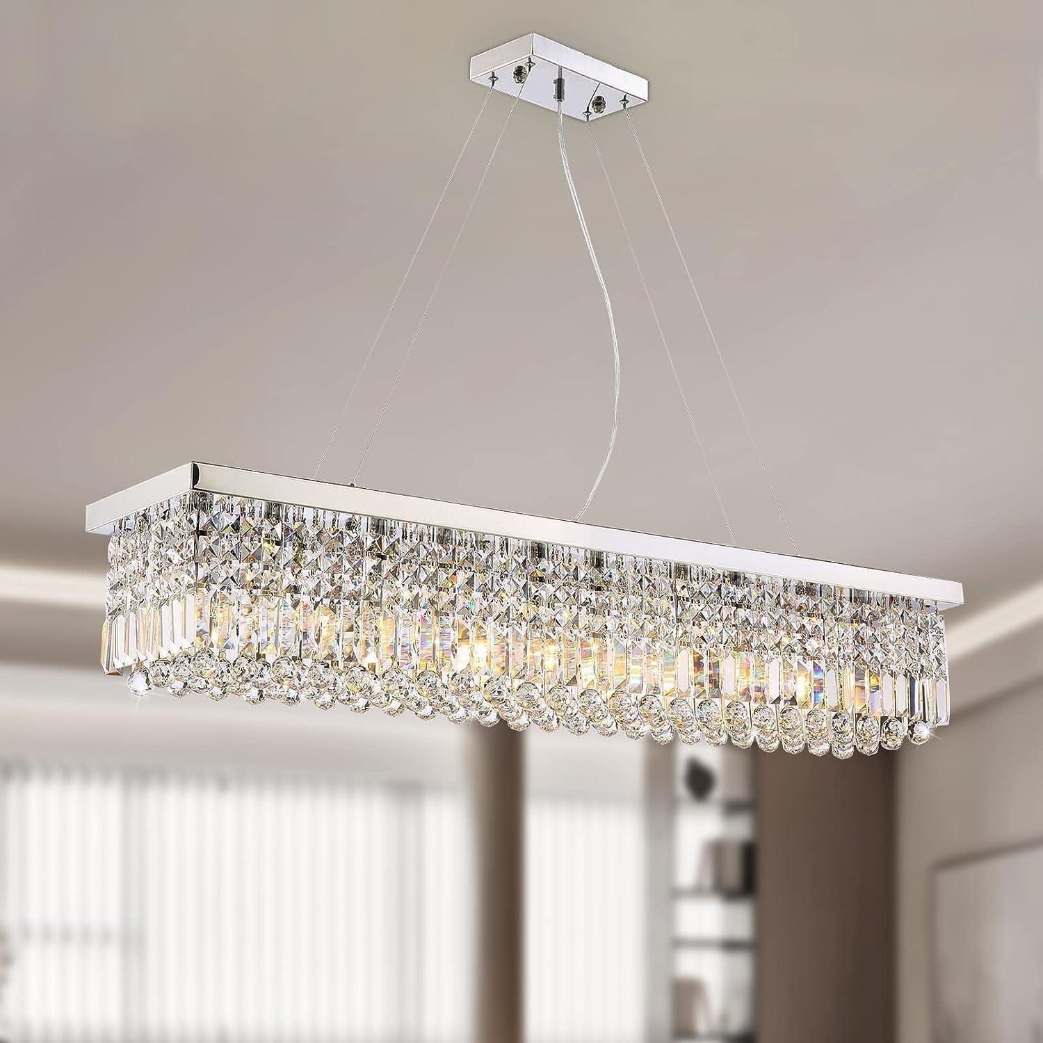 HOOMEDELIER Crystal Chandelier,Modern LED Chandelier,Adjustable Pendant Fixture for Dining Room