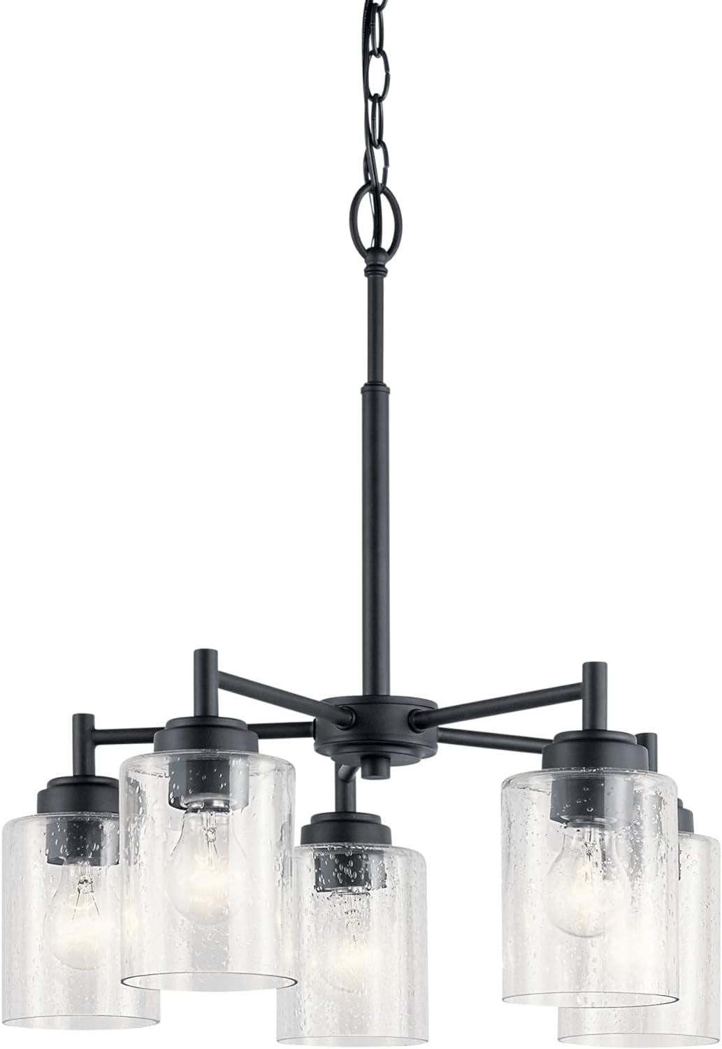 Transitional Black 5-Light Chandelier with Clear Seeded Glass