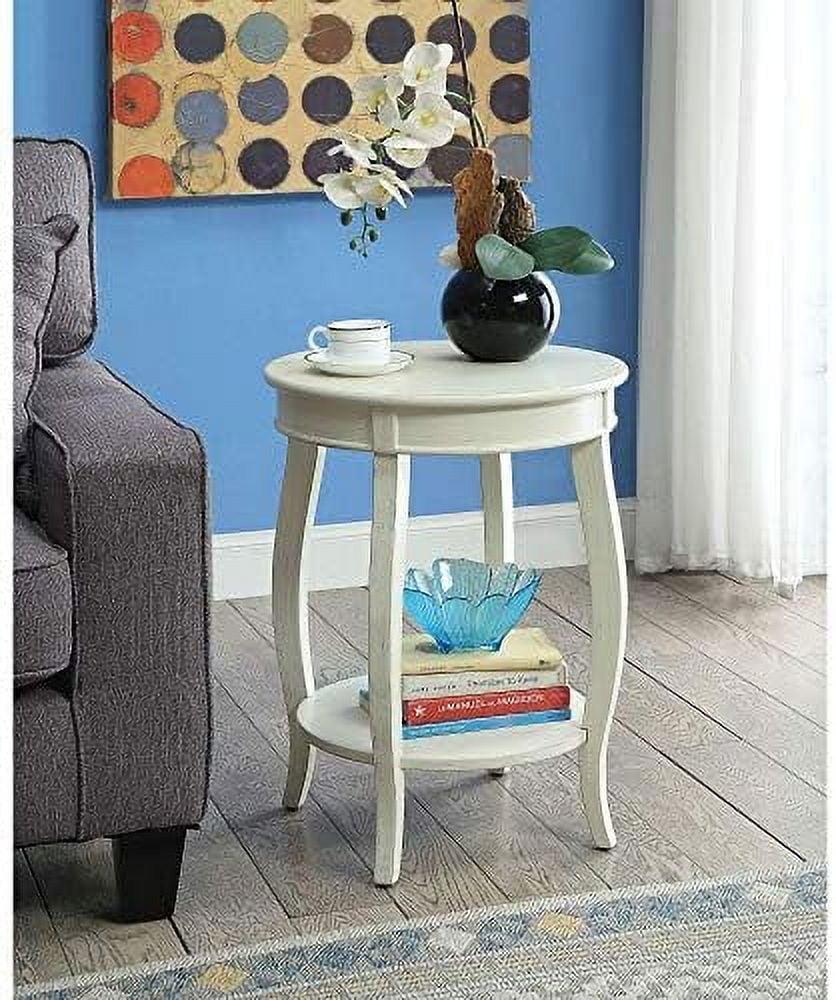 Aberta 18'' Antique White Round Wooden End Table with Shelf