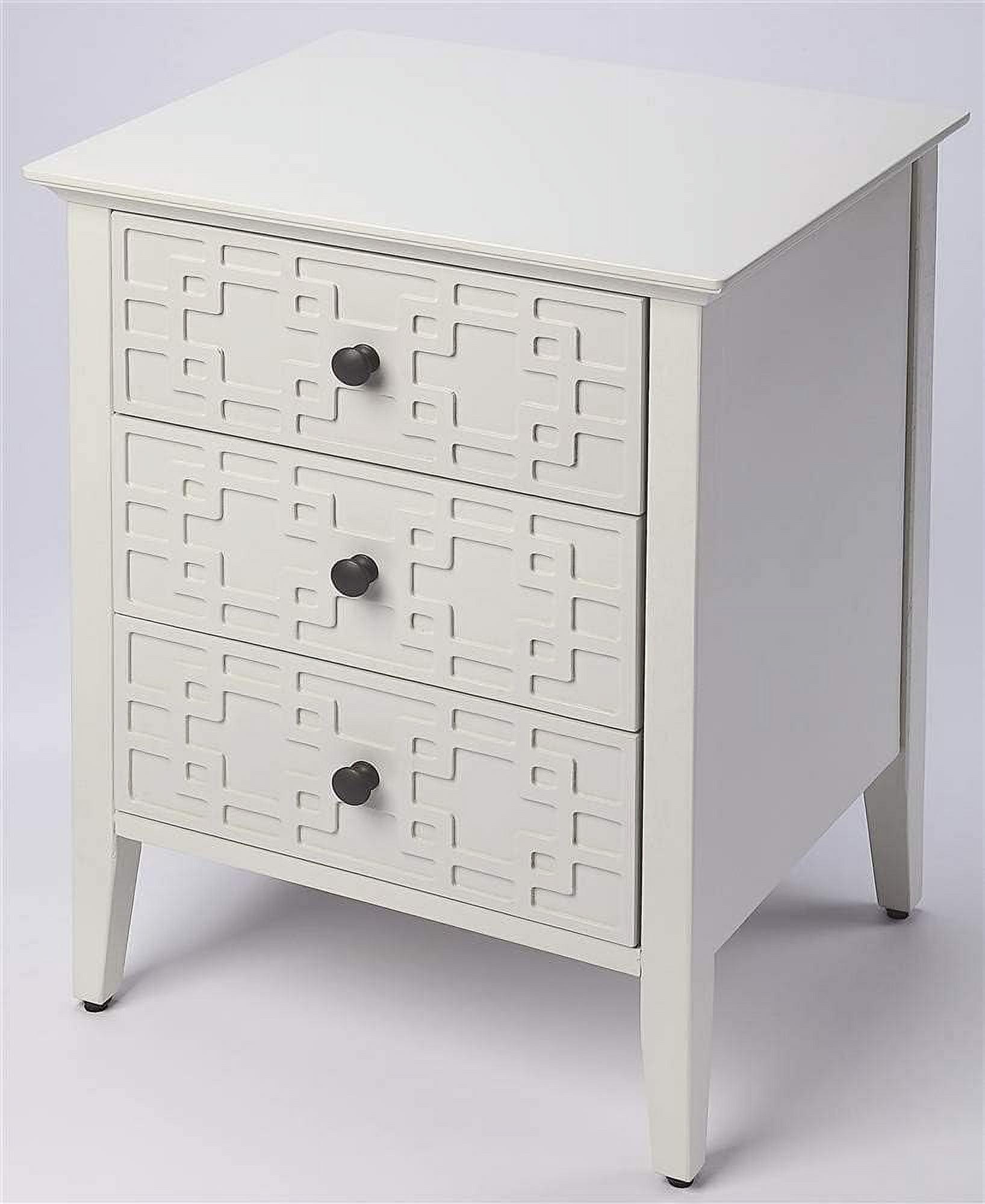 Glossy White Bayur Wood 3-Drawer Geometric Accent Chest