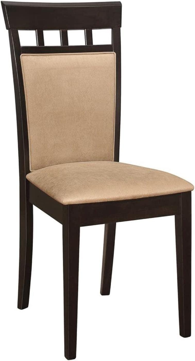 High-Back Beige Microfiber Upholstered Side Chair in Cappuccino Wood