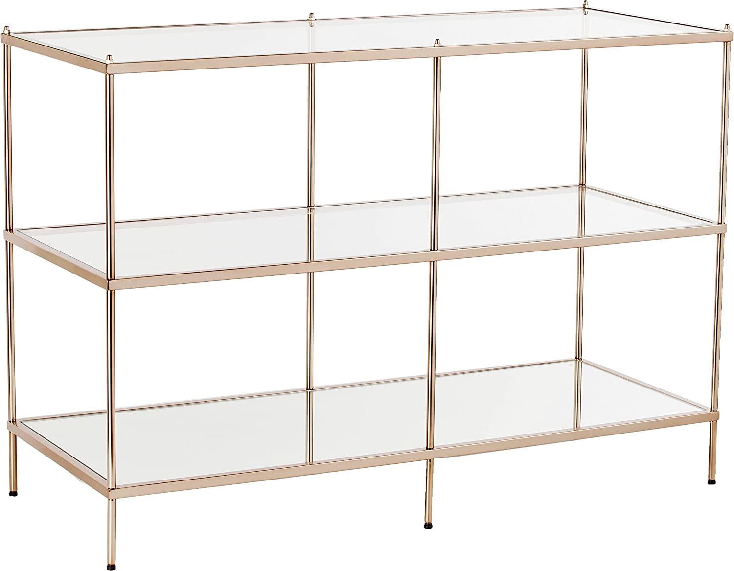 Knox Glam Gold Mirrored 3-Tier Console Table with Glass Top