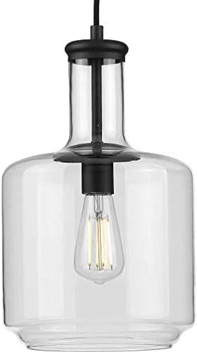 Vintage Matte Black Coastal Pendant Light with Clear Glass Shade