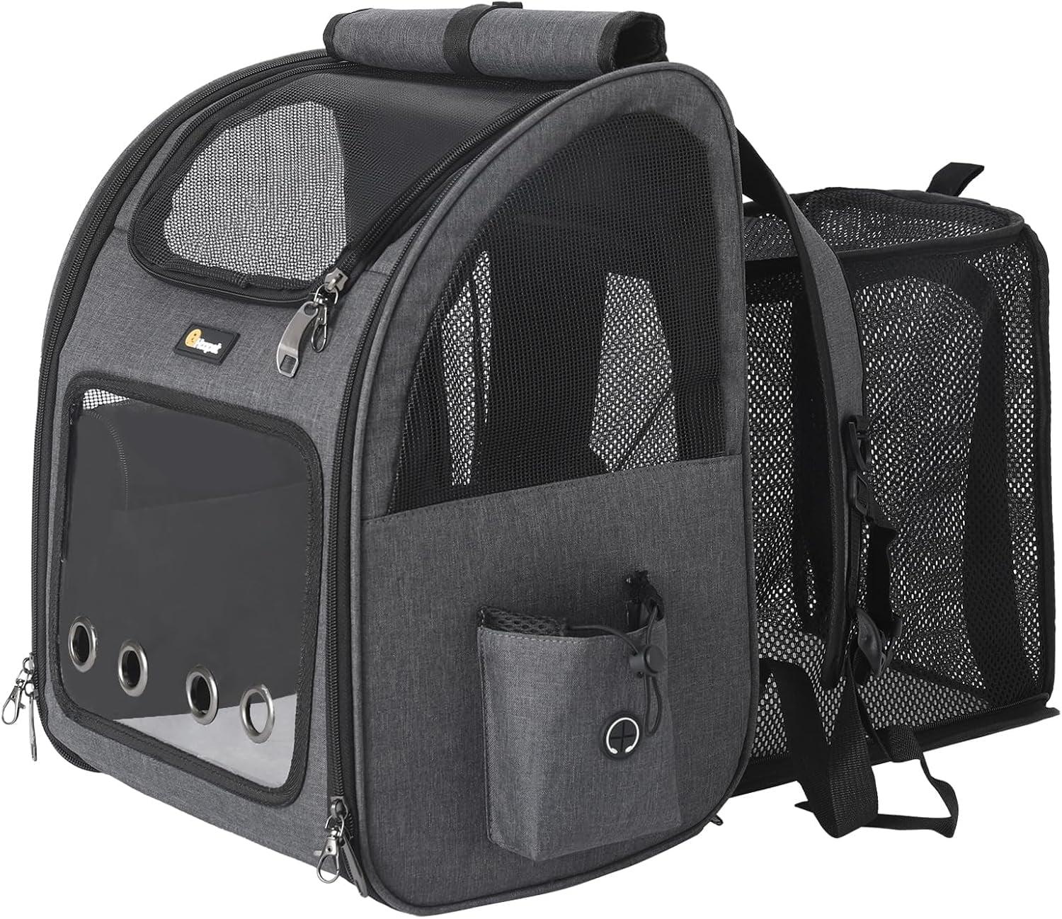 Gray Expandable Airline Approved Pet Carrier Backpack