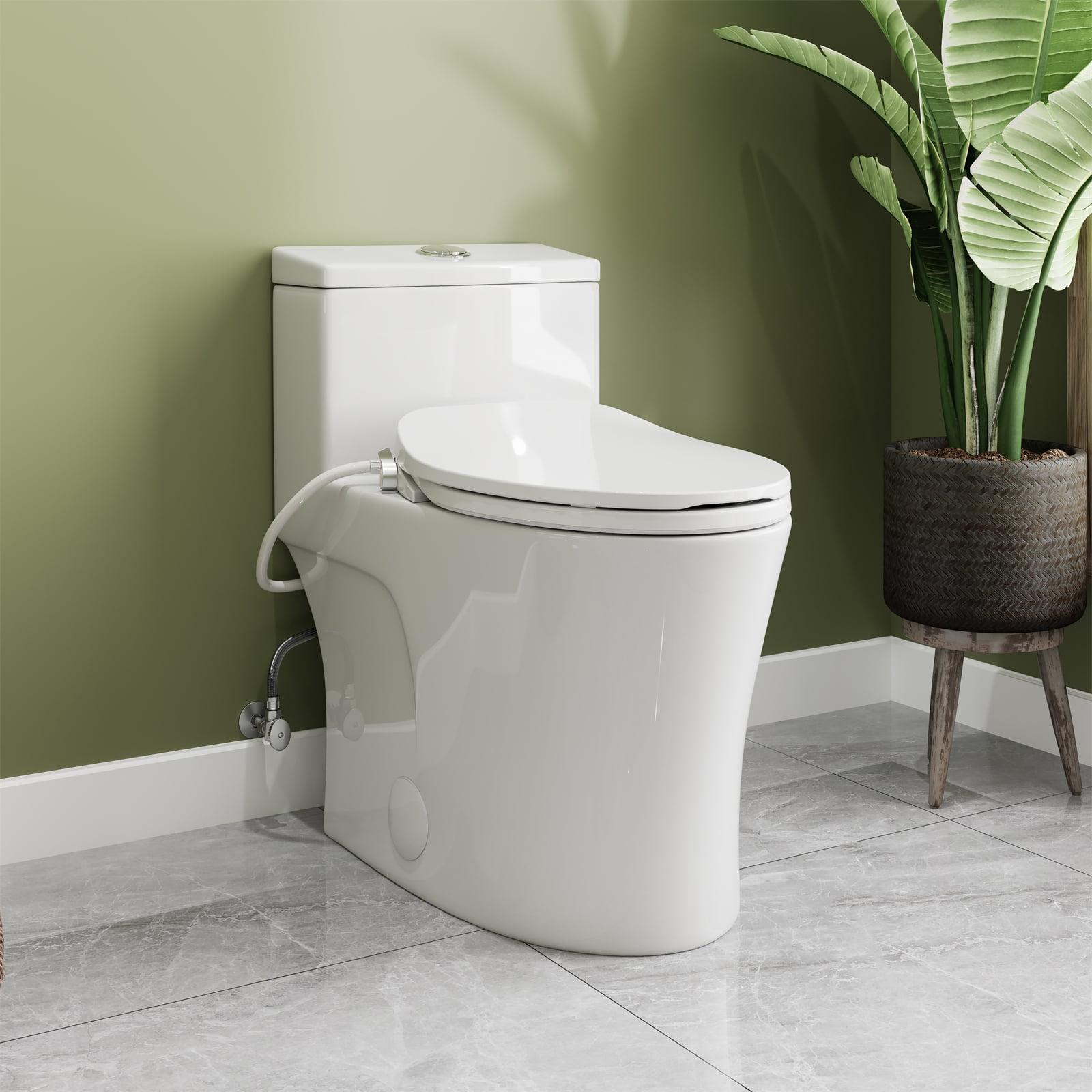 One Piece Toilet with Non-Electric Bidet Toilet Seat, Elongated ADA Chair Height Toilets with Adjustable Nozzles Seat, Powerful Dual Flush & Soft Closing Seat Include, MAP 1000g