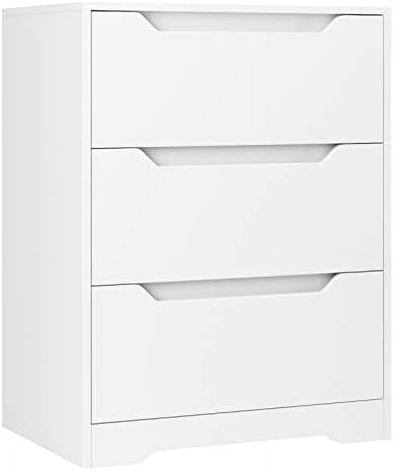 White Modern 3-Drawer MDF Tall Nightstand