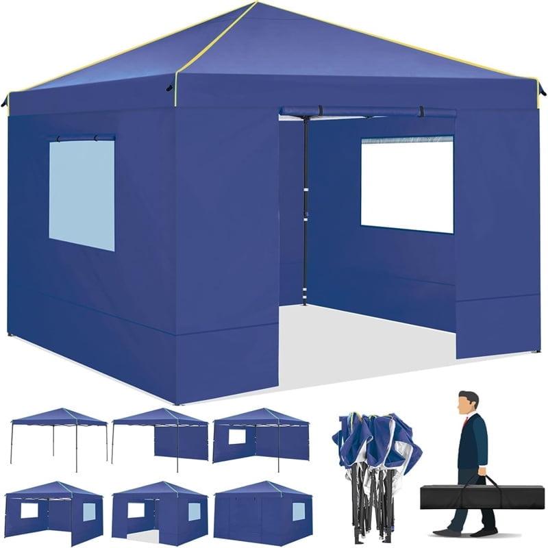 COBIZI 10x10 Pop-up Canopy Tent with 4 Sidewalls and Mesh Windows 2.0, Waterproof Commercial Instant Outdoor Canopy Tents for Party/Exhibition/Picnic with Carry Bag,4 Stakes & Ropes,Dark Blue