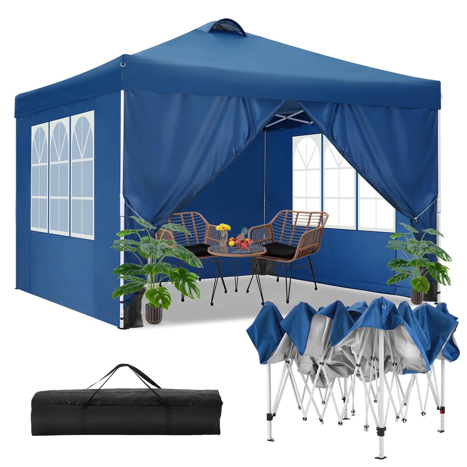 Blue 10' x 10' Waterproof Metal Frame Pop-Up Canopy Tent with Sidewalls