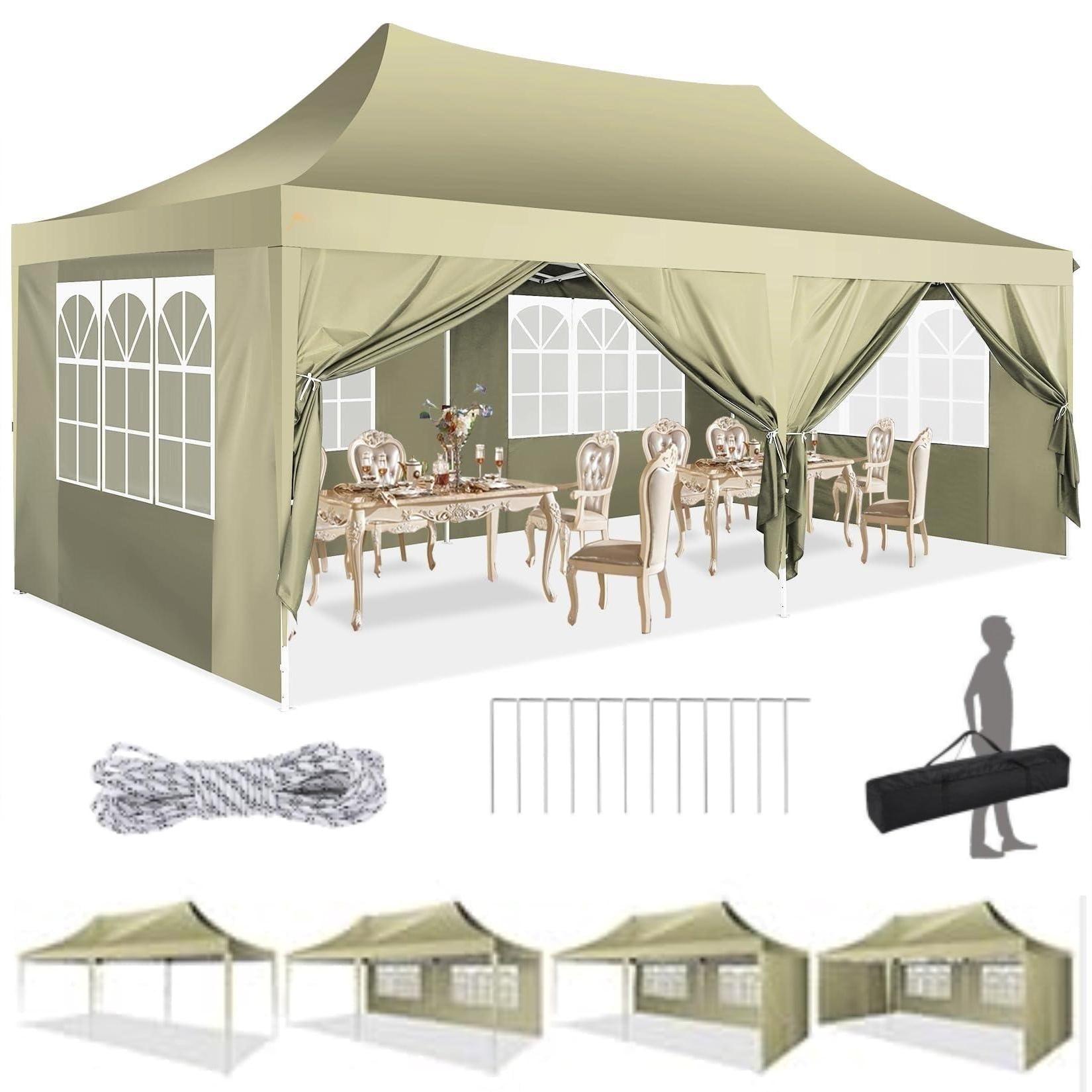 HOTEEL 10'Wx20'D Heavy Duty Pop up Canopy Tent with 6 sidewalls Easy Up Commercial Outdoor