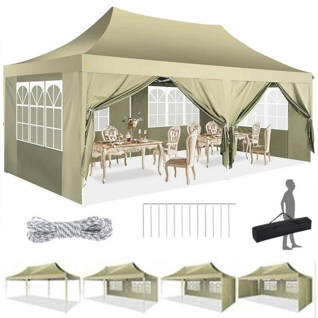 HOTEEL 10'Wx20'D Heavy Duty Pop up Canopy Tent with 6 sidewalls Easy Up Commercial Outdoor