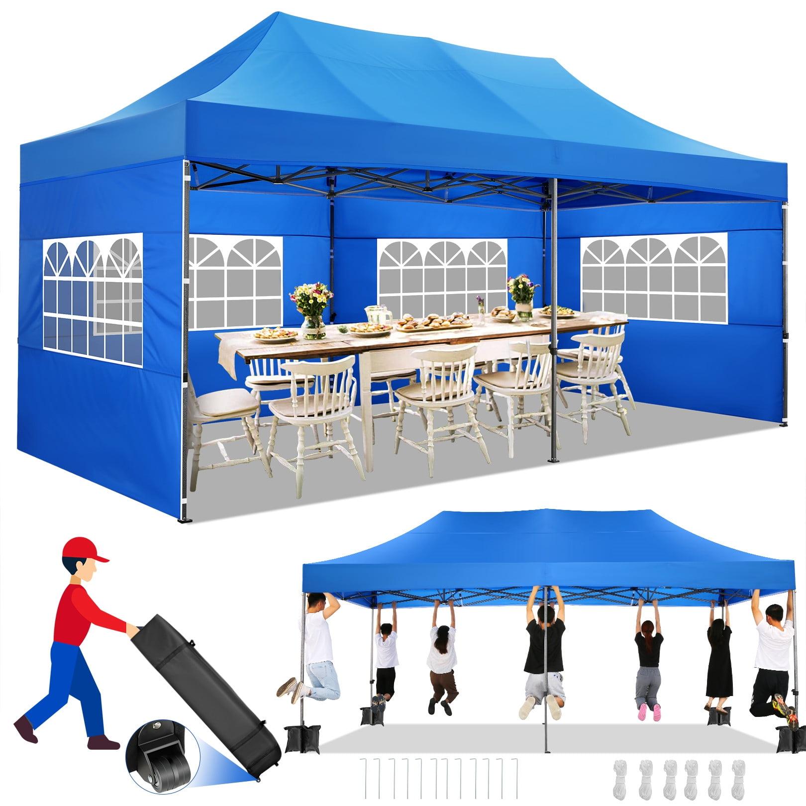 HOTEEL 10'x20' Pop Up Canopy Anti-UV Waterproof Heavy Duty Outdoor Tent Portable Party Wedding Instant Canopy Shelter All Season Tent Gazebo with 6 Removable Sidewalls, 4 Sandbags, Roller Bag, Blue