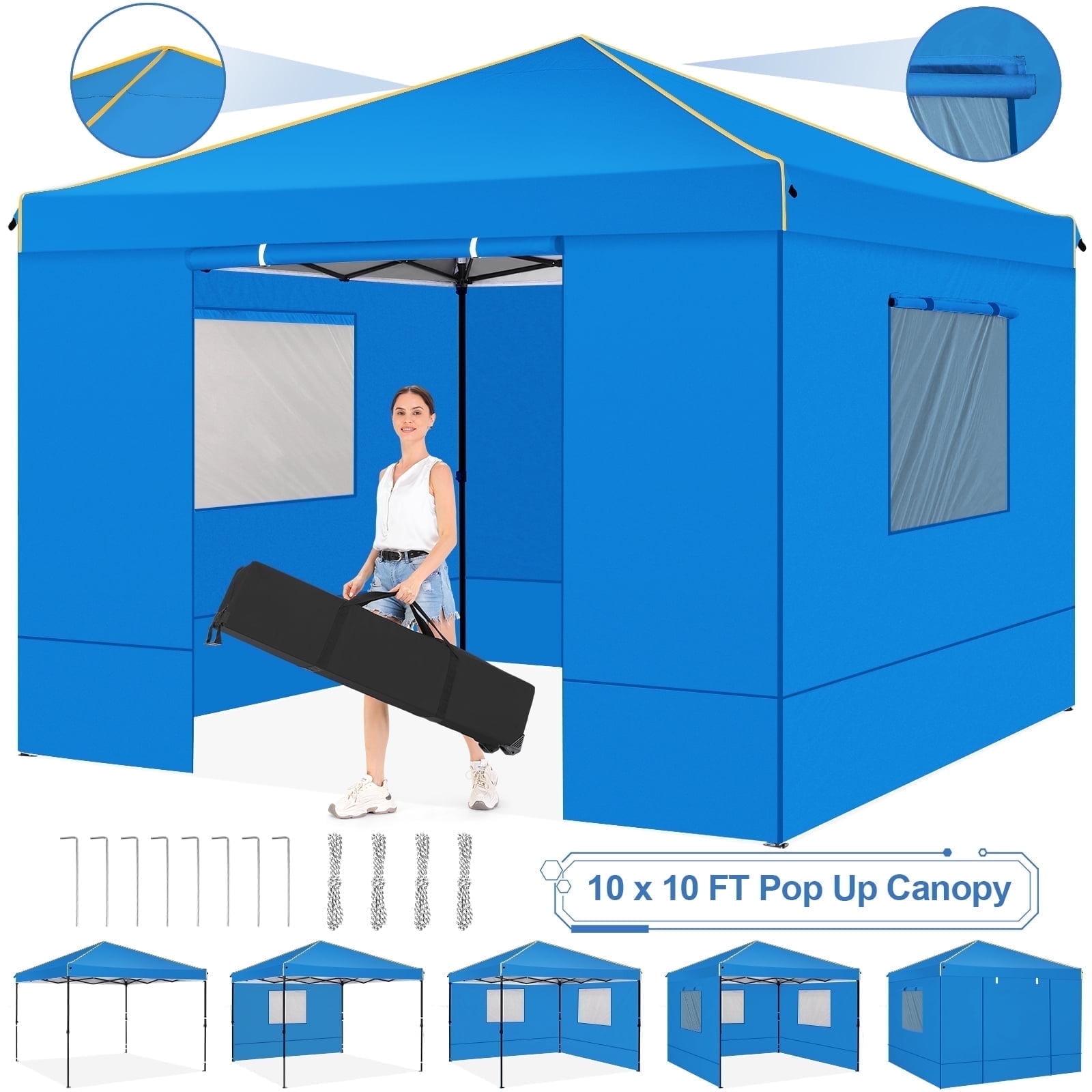 COBIZI 10x10 Pop-up Canopy Tent with 4 Sidewalls and Mesh Windows 2.0, Waterproof Commercial Instant Outdoor Canopy Tents for Party/Exhibition/Picnic with Carry Bag,4 Stakes & Ropes,Dark Blue