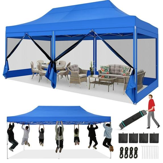 Cobizi 10x20 Canopy Tent, Heavy Duty Pop up Canopy with Sidewalls, Waterproof Easy Setup Canopy with Mosquito Netting, Outdoor Instant Screen Tents for Parties, Wedding, Backyard with Carry Bag