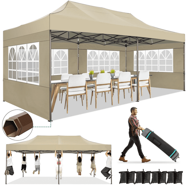 HOTEEL 10'Wx20'D Heavy Duty Pop up Canopy Tent with 6 sidewalls Easy Up Commercial Outdoor