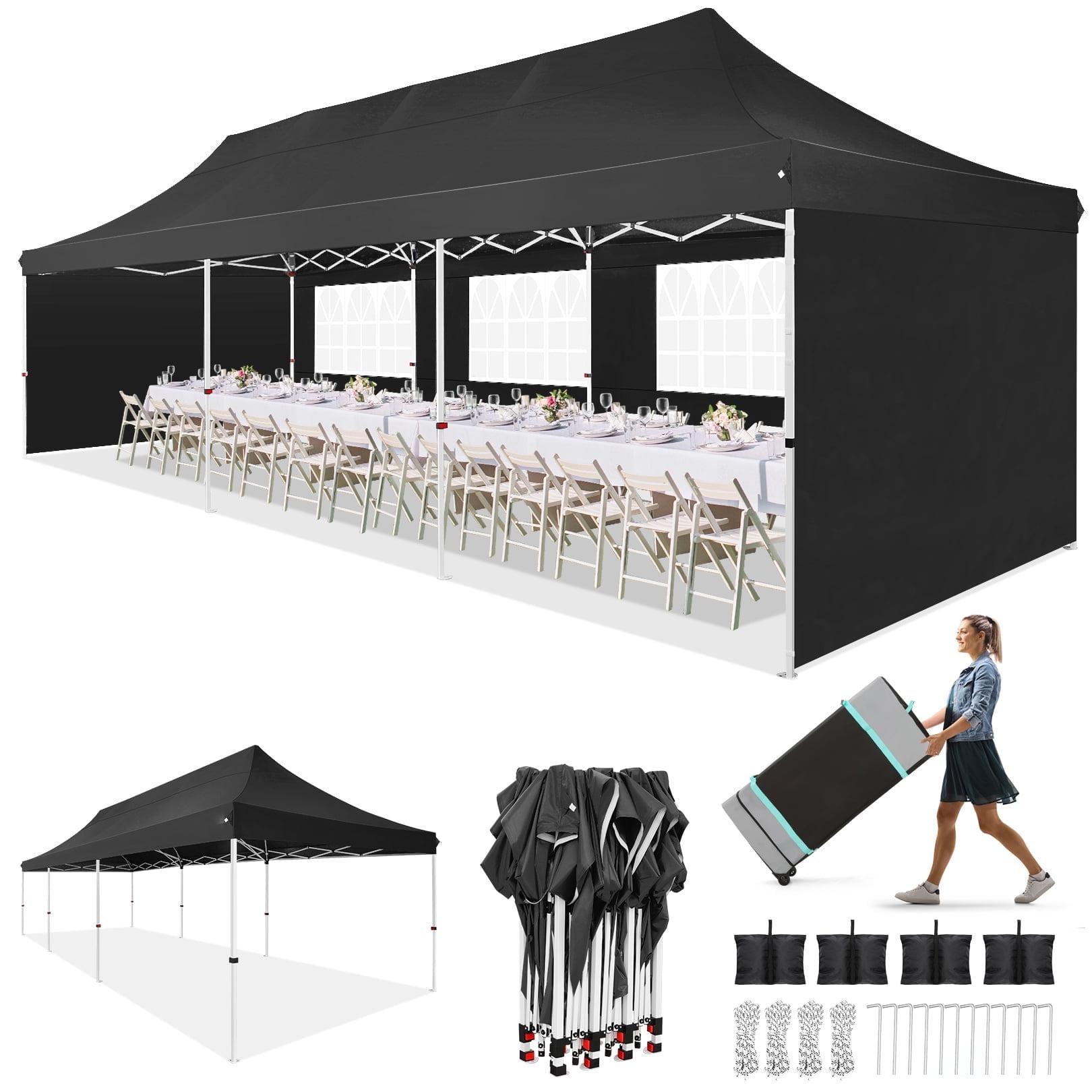 HOTEEL 10x30 Pop Up Canopy Tent with 8 Sidewalls,Heavy Duty Wedding Event Tents,Party Gazebo with Roller Bag,UPF 50+ Windproof Waterproof,Black