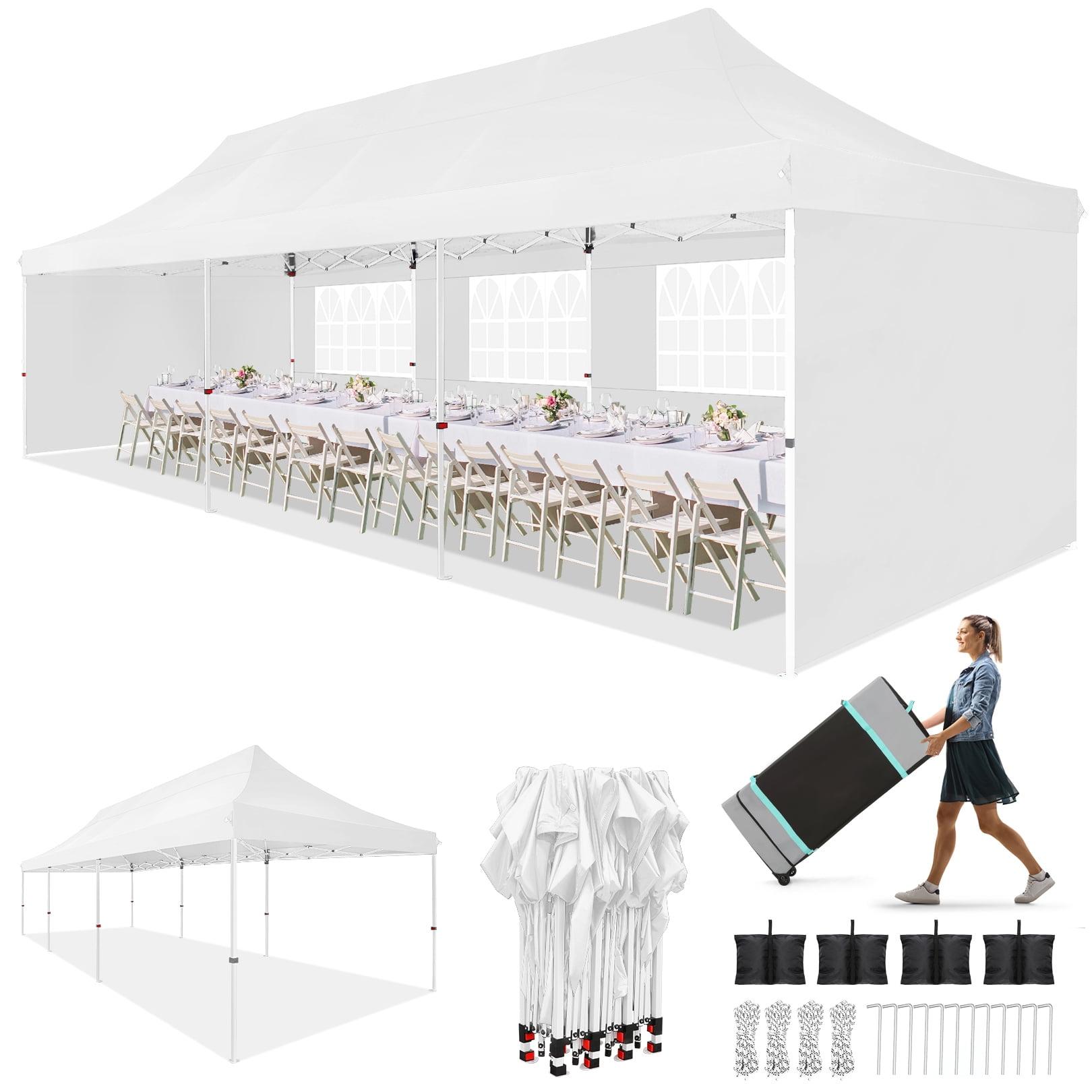 10'x30' EZ Outdoor Pop Up Canopy Tent, Waterproof and Sunproof Beach Canopy with 8 Removable Sidewalls, Heavy Duty Party Wedding Canopy, Height Adjustable Comes with 4 Sandbags, Rolling Bag (White)