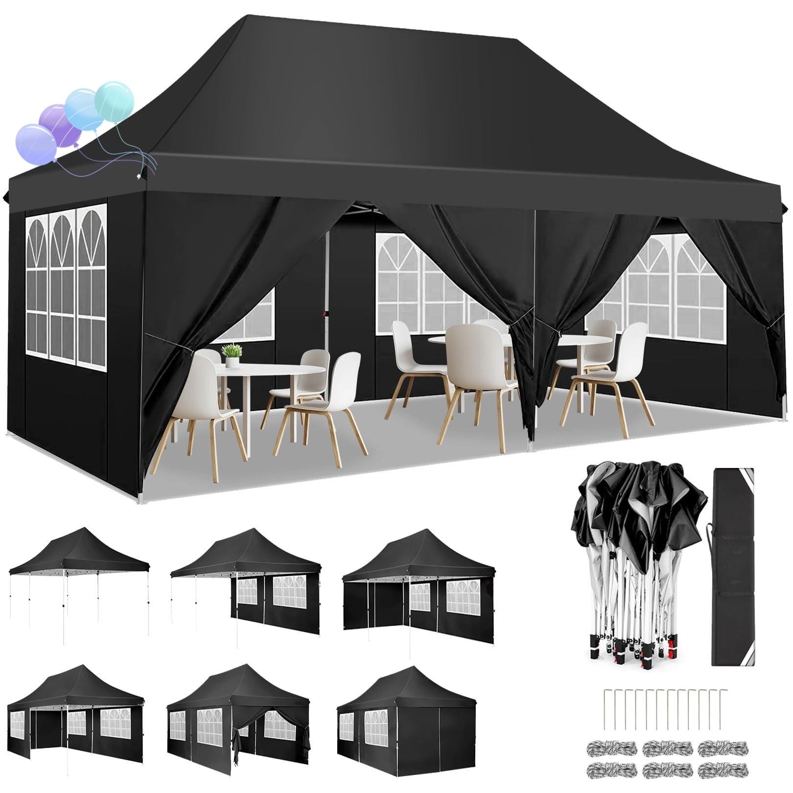 COBIZI Canopy Tent 10X20 Pop up Hollow Tent with 6 Removable Side Walls,Outdoor Event Party Canopy,Instant Portable,Suitable for Parties,Weddings,Camping and Beaches,with Wheeled Bag,Black