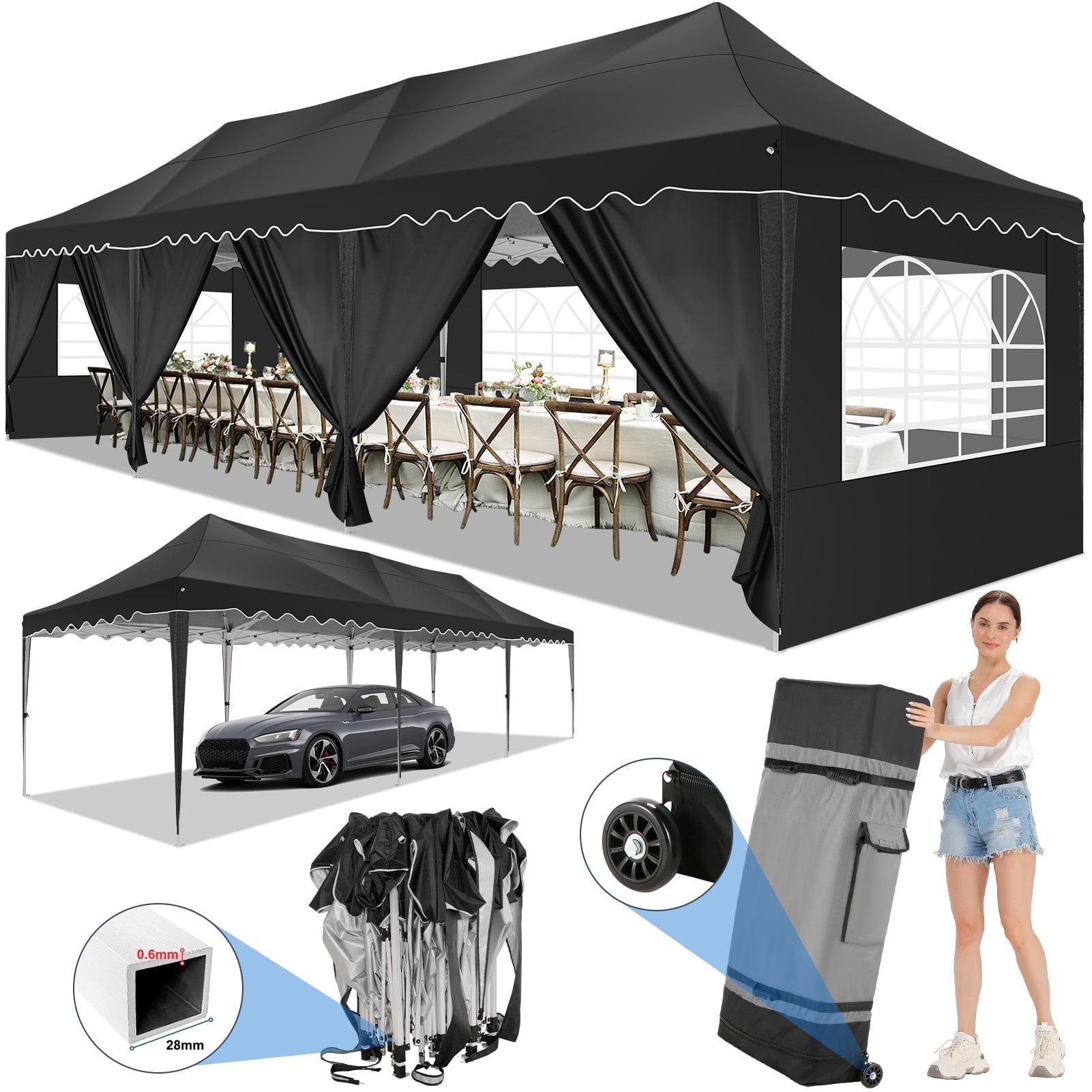 HOTEEL 10x30 Pop Up Canopy Tent with 8 Sidewalls,Heavy Duty Wedding Event Tents,Party Gazebo with Roller Bag,UPF 50+ Windproof Waterproof,Black