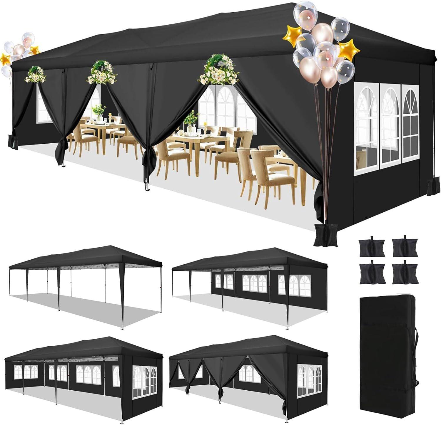 Black 10x30 Waterproof Alloy Steel Pop-Up Canopy Tent