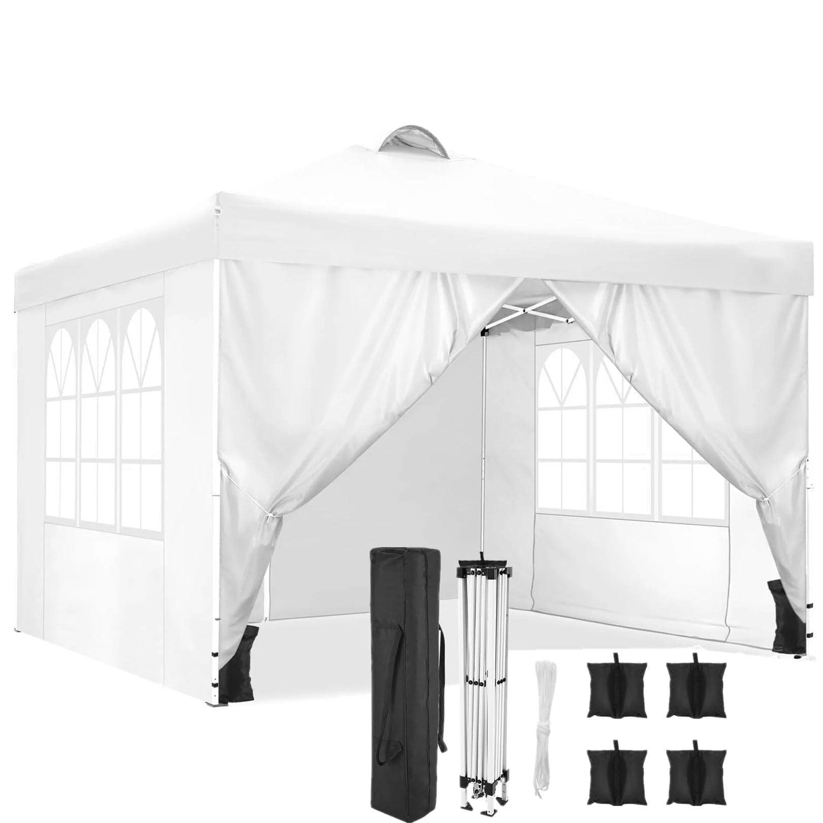 White 10x10 Alloy Steel Pop-Up Canopy Tent with Sidewalls