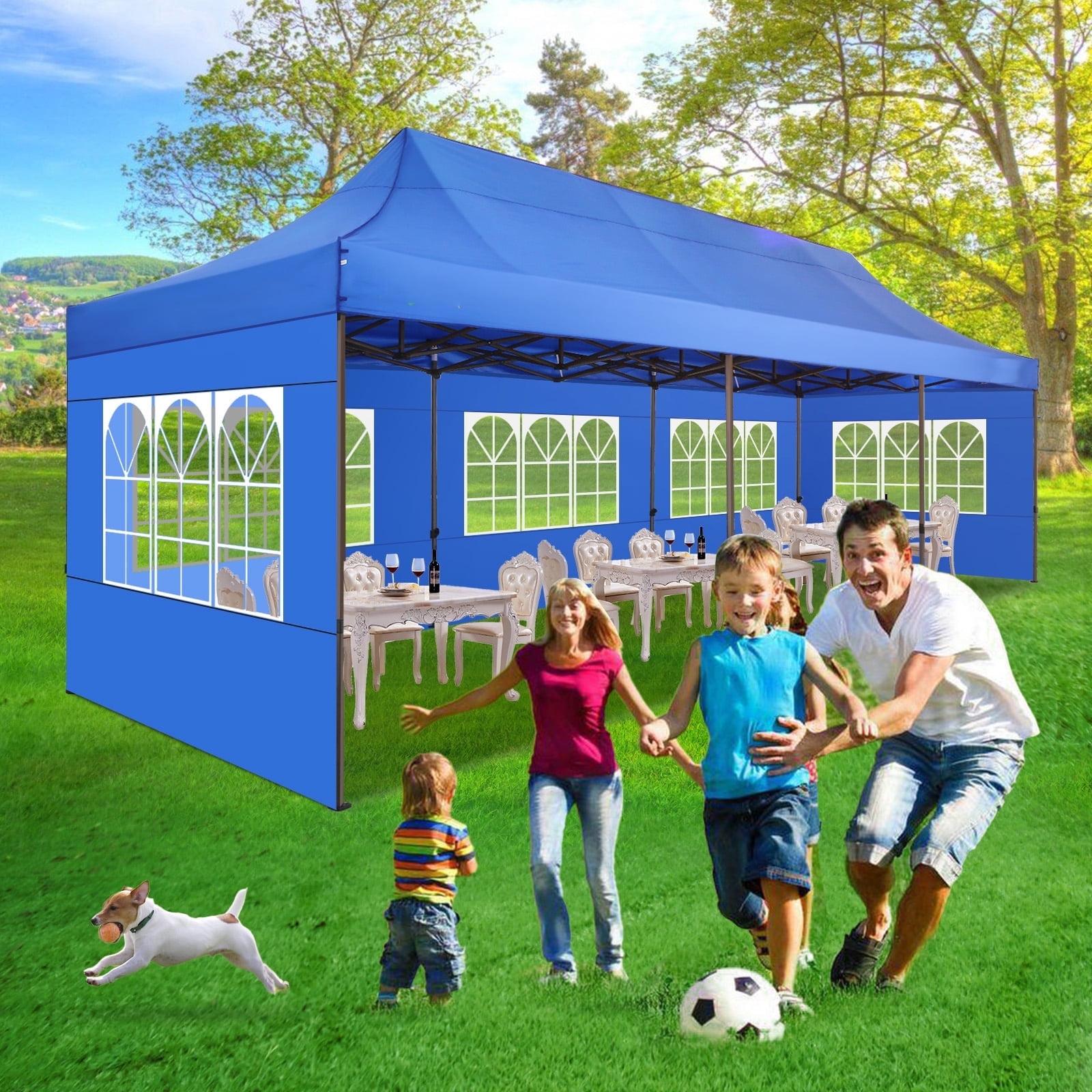 COBIZI 10x30 Heavy Duty Pop Up Canopy with 5 Sidewalls, Waterproof and UV50+ Party Tent for Weddings, Patio, Commercial Use, Includes Roller Bag & 4 Sandbags, Dark Blue