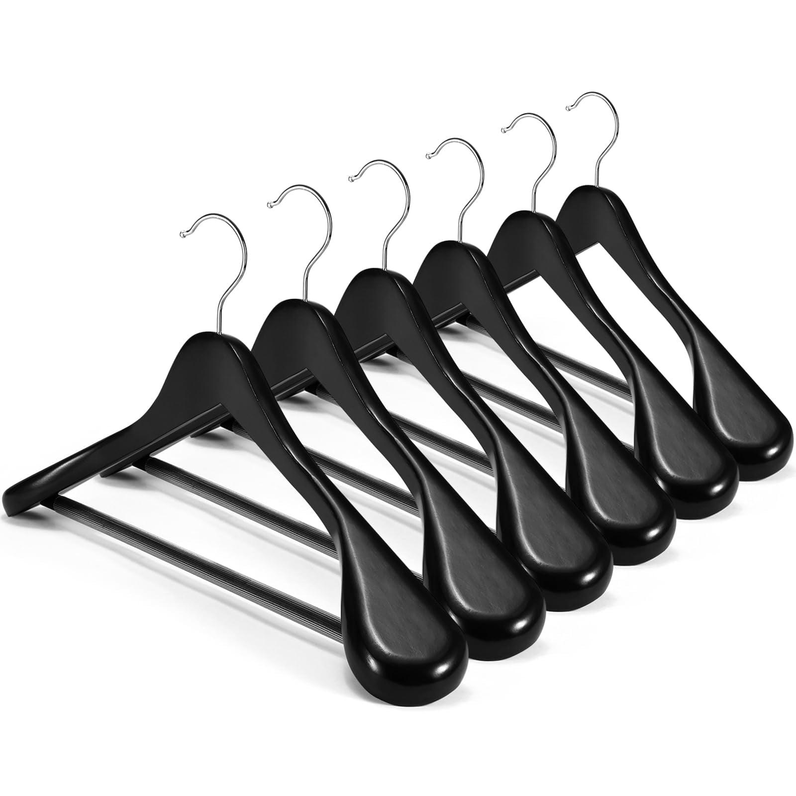 Rebrilliant 6 Pack Wide Shoulder Wooden Hangers, 360° Rotating Hooks, Solid Wood Heavy Duty Hangers