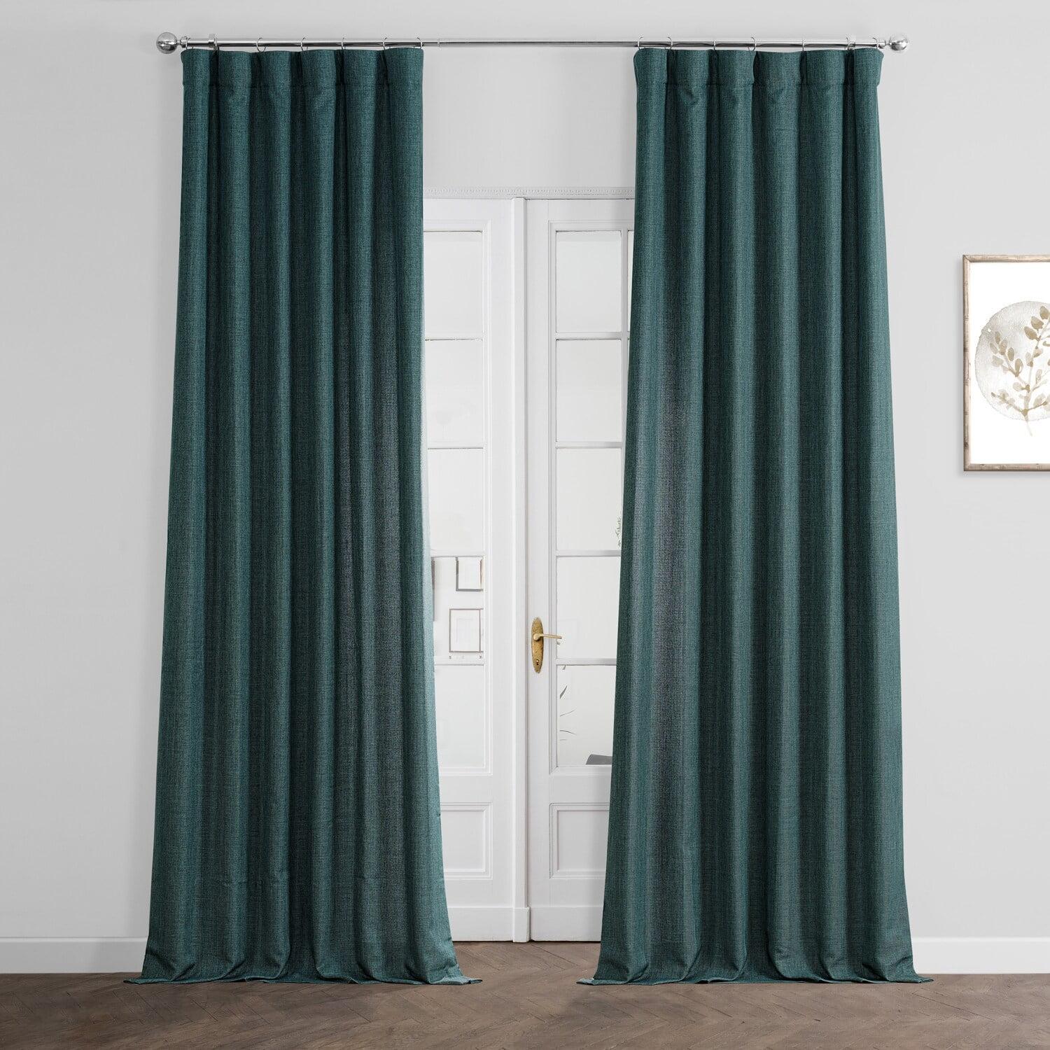 HPD Half Price Drapes Empire Green Italian Faux Linen Room Darkening Curtains with Rod Pocket - 1 Panel - Window Curtains for Living Room & Curtains for Bedroom, 50W X 108L