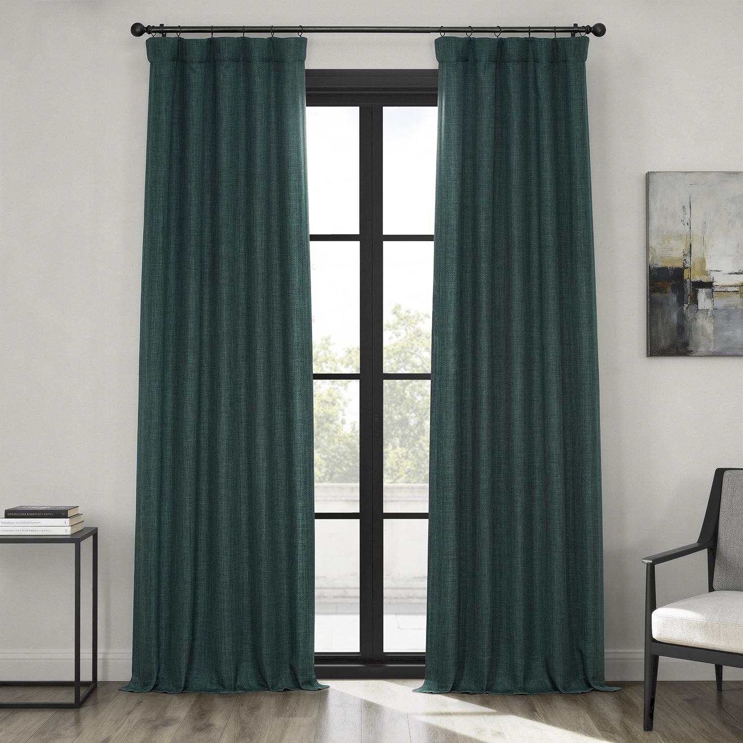 HPD Half Price Drapes Focal Green Faux Linen Room Darkening Curtains for Bedroom & Living Room Curtains (1 Panel), Door & Window Curtains 84 inches long, Rod Pocket Curtains & drapes, 50W X 84L