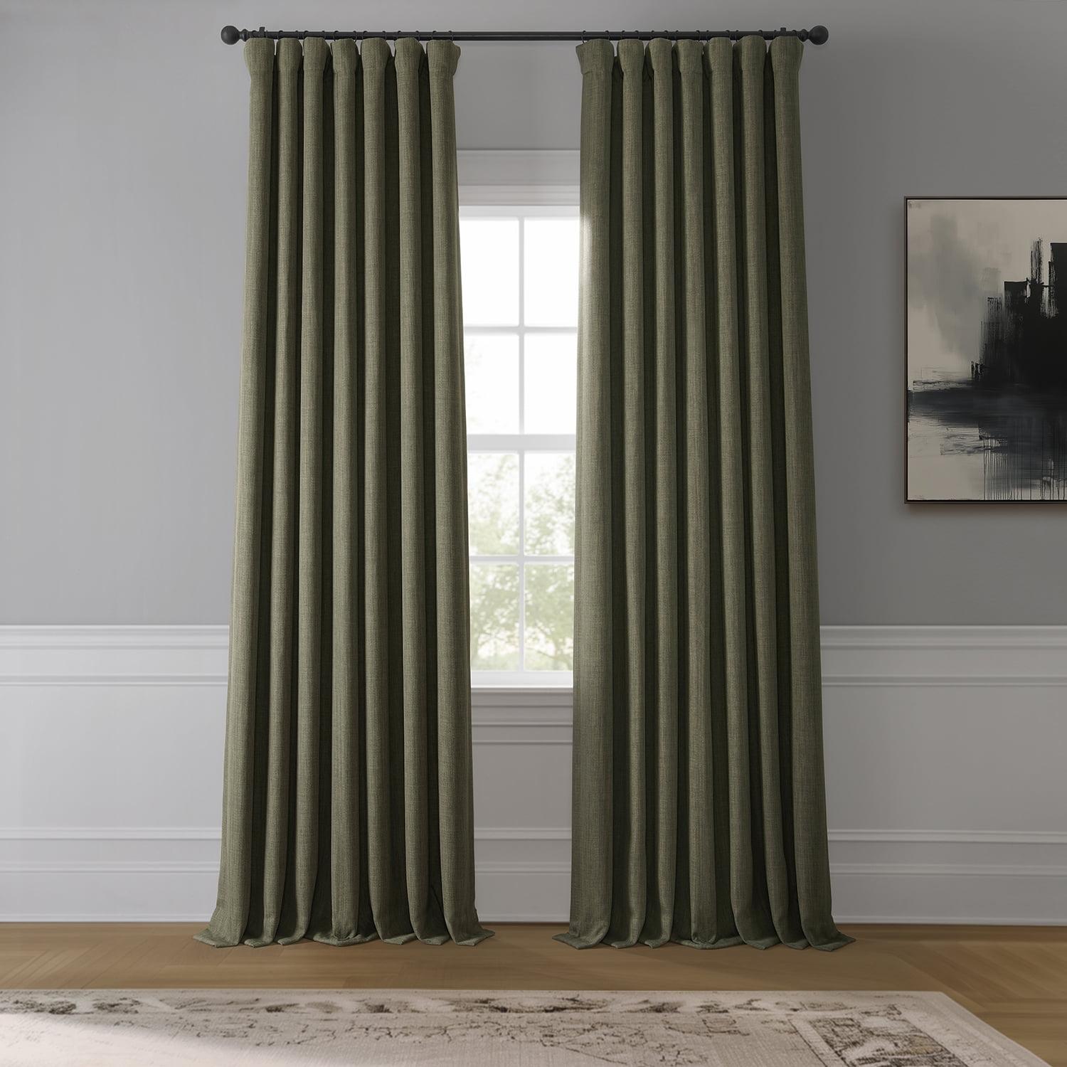 HPD Half Price Drapes Khaki Green Faux Linen Room Darkening Curtains for Bedroom & Living Room Curtains (1 Panel), Door & Window Curtains 84 inches long, Rod Pocket Curtains, 50W X 84L