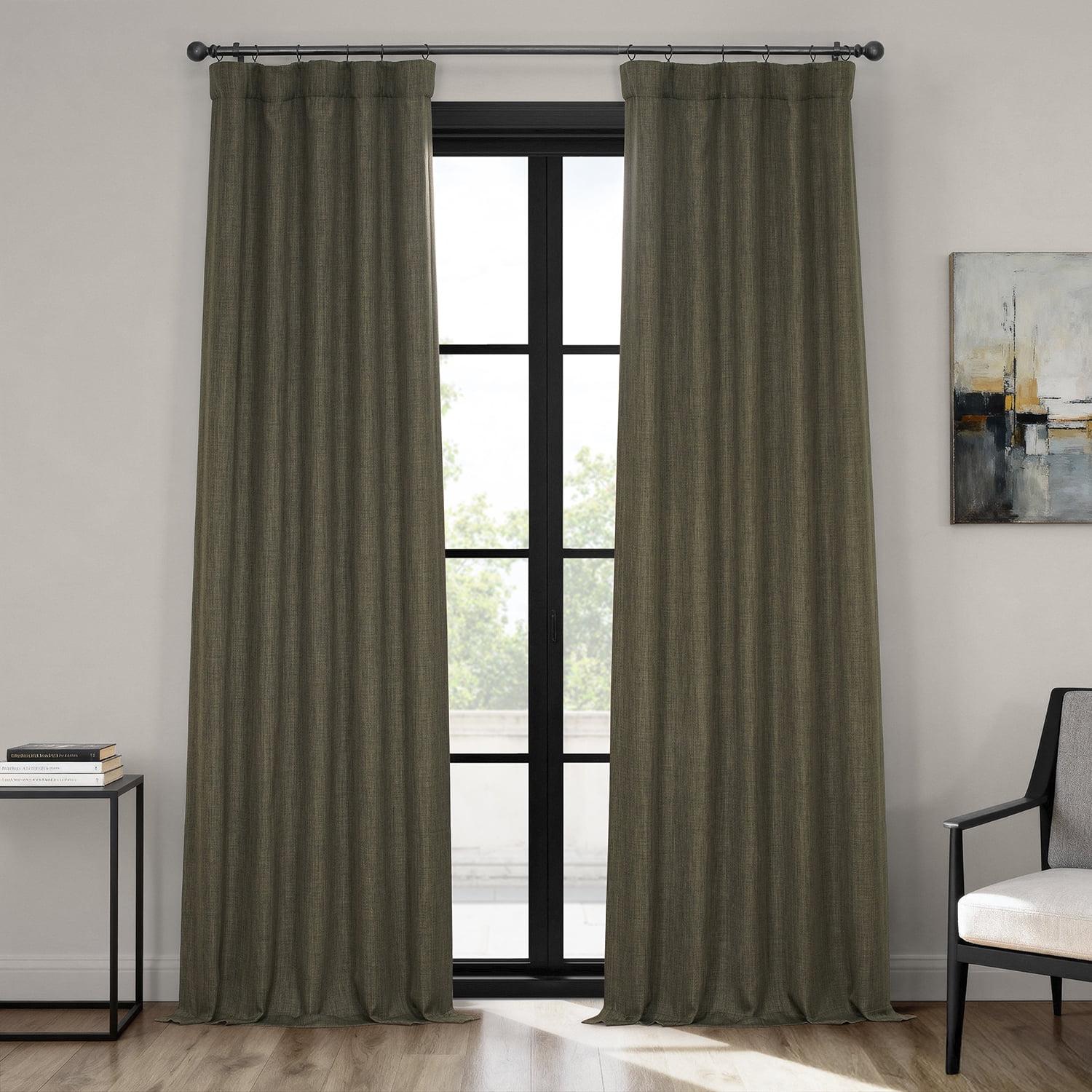 HPD Half Price Drapes Khaki Green Faux Linen Room Darkening Curtains for Bedroom & Living Room Curtains (1 Panel), Door & Window Curtains 84 inches long, Rod Pocket Curtains, 50W X 84L